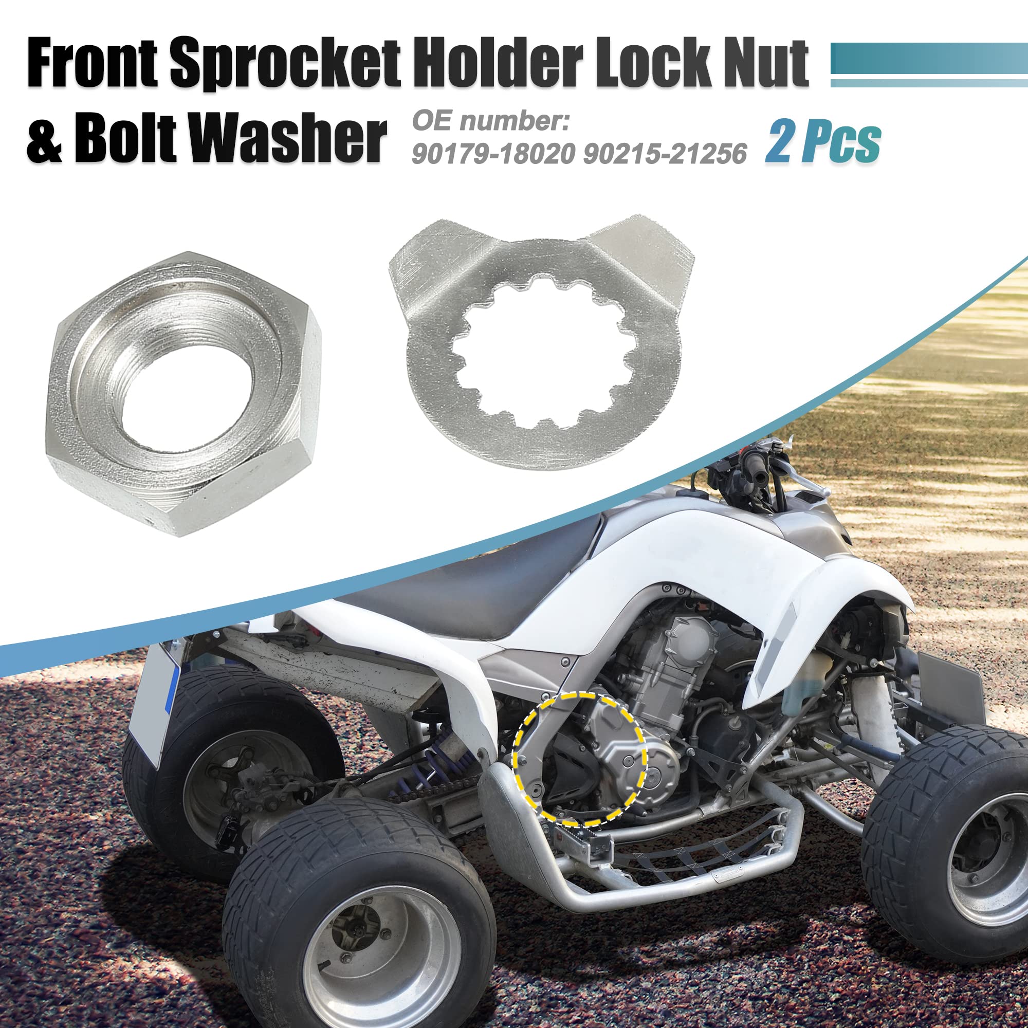 Motoforti 2pcs Front Sprocket Holder Lock Nut & Bolt Washer 13 Tooth For Yamaha 660R YFM660R 2001-2005 ATV 90179-18020 90215-212
