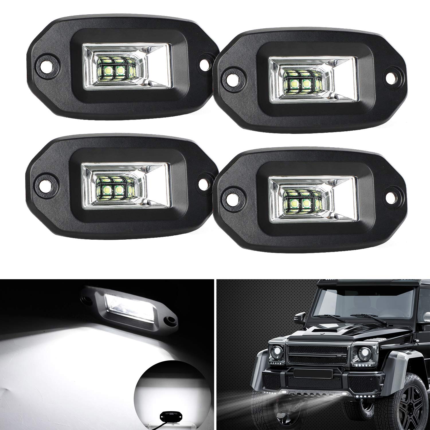 Ebestauto 4Pcs Flush Mount Led Pods 12V Work Lights 20W Bumper Driving/Off Road Led Pod Lamps For Atv Utv Suv Truck Boat
