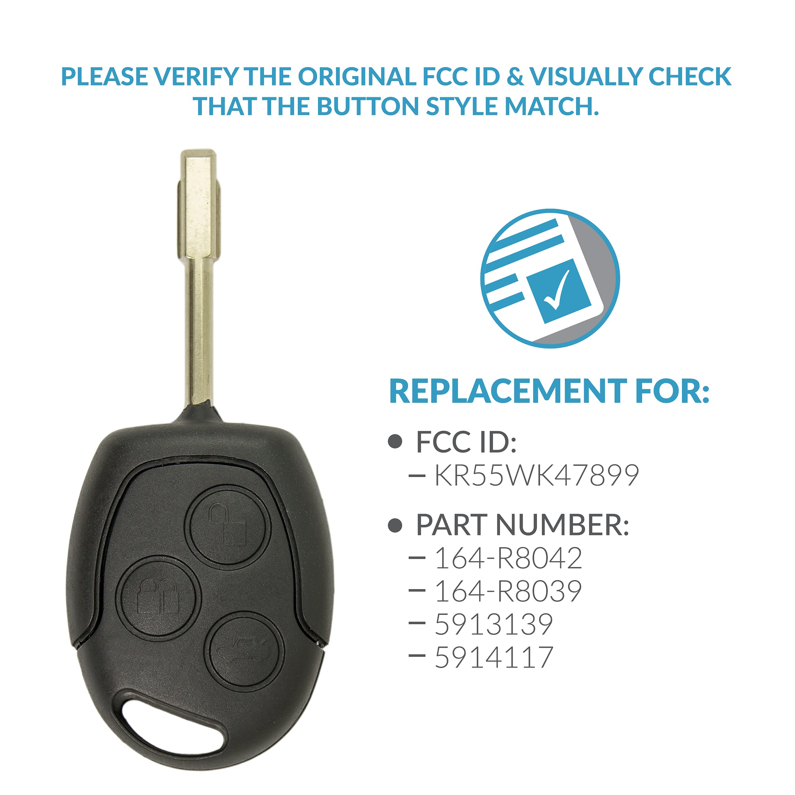 Keyless2Go Replacement For New Uncut Keyless Remote Head Key Fob Ford Transit Connect That Use Kr55Wk47899