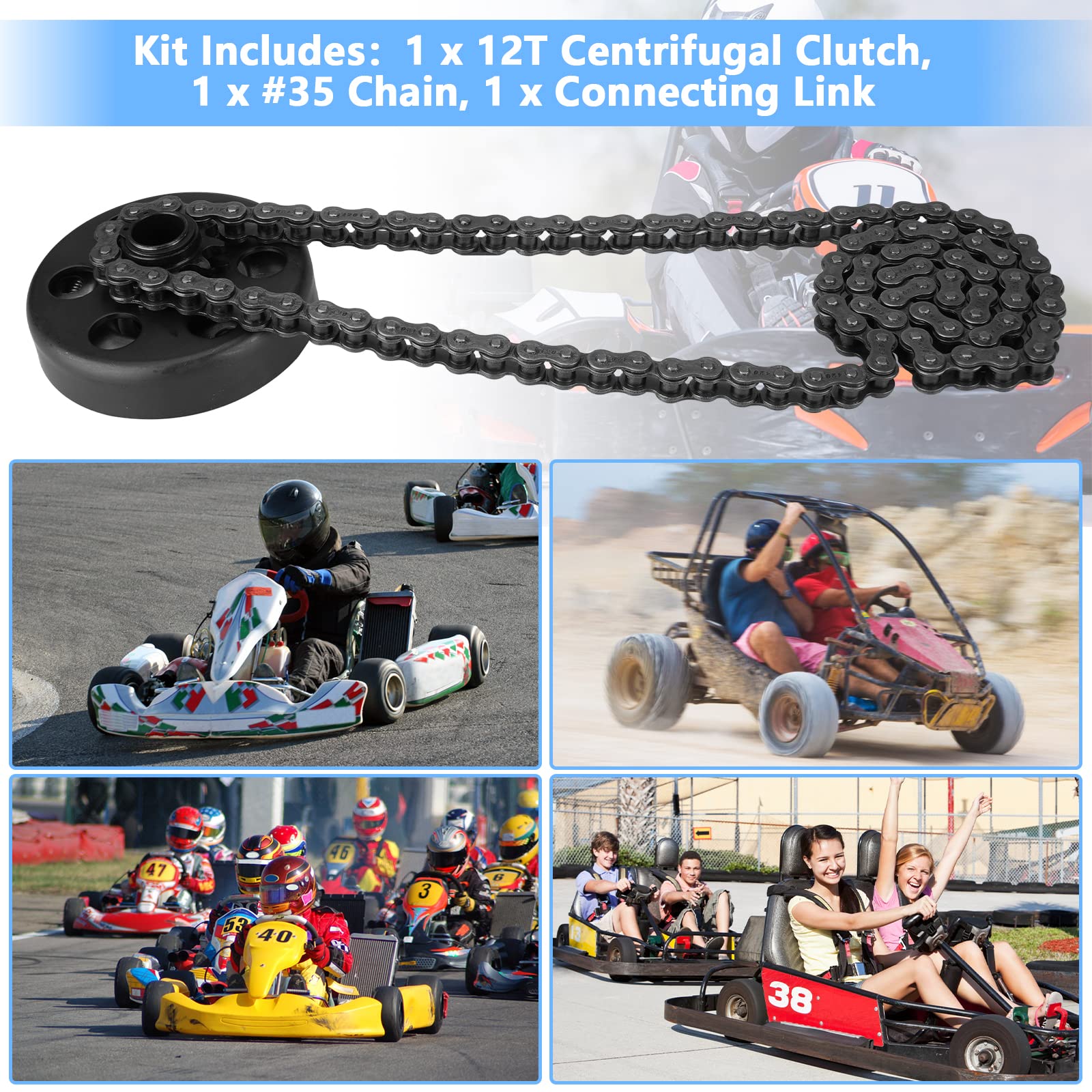 Centrifugal Clutch, Go Kart Clutch 3/4 Bore 12T With #35 Chain For Go Kart Minibike Honda Engines Gx160 Gx200 Gx140 Gx120 Gc160 Gc190, With 2Pcs Set Screws And 1Pc Connecting Link