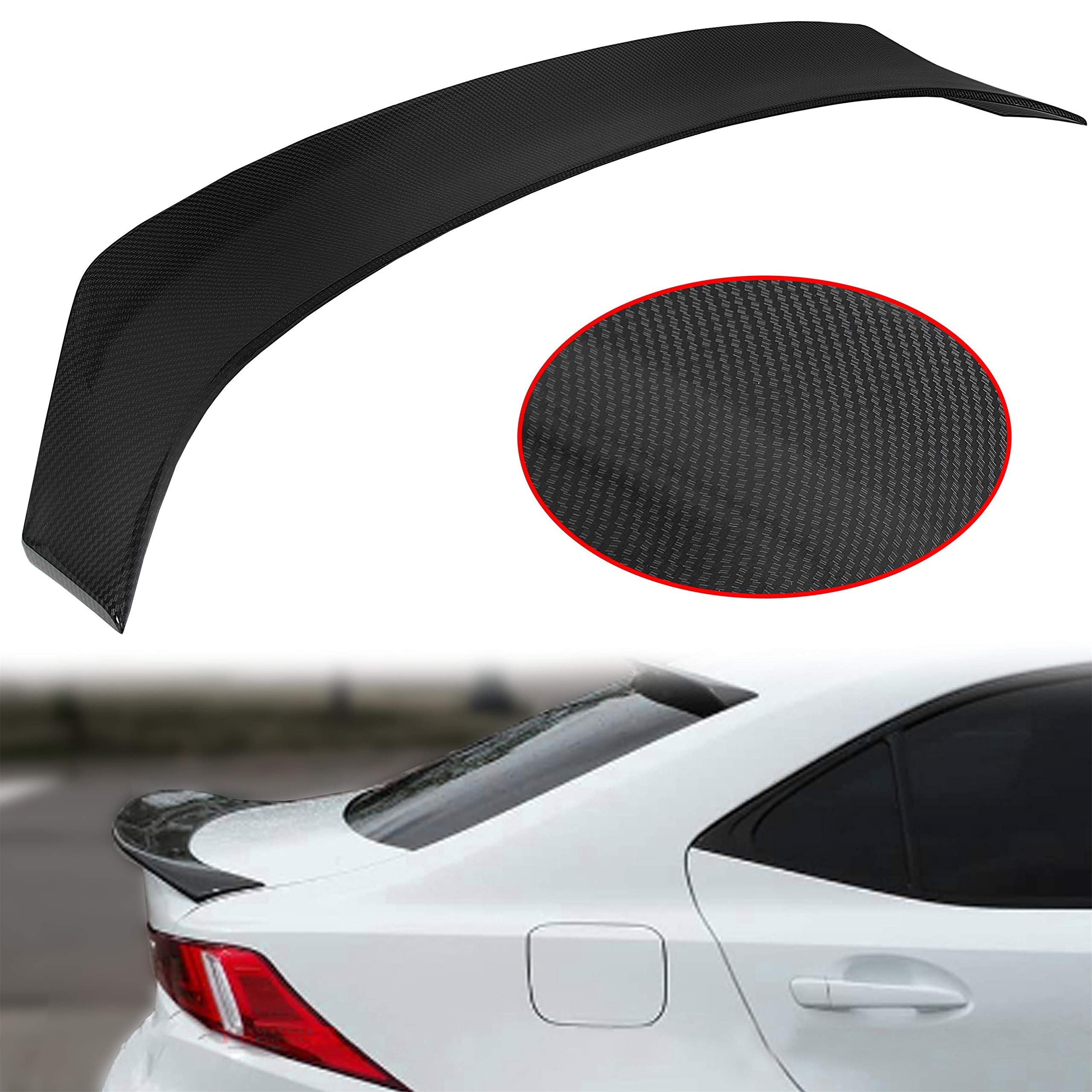 Ecotric Rear Trunk Spoiler Wing Lid Compatible With 14-20 Lexus Is200T Is250 Is300 Is350 Carbon Fiber Style Durable Plastic