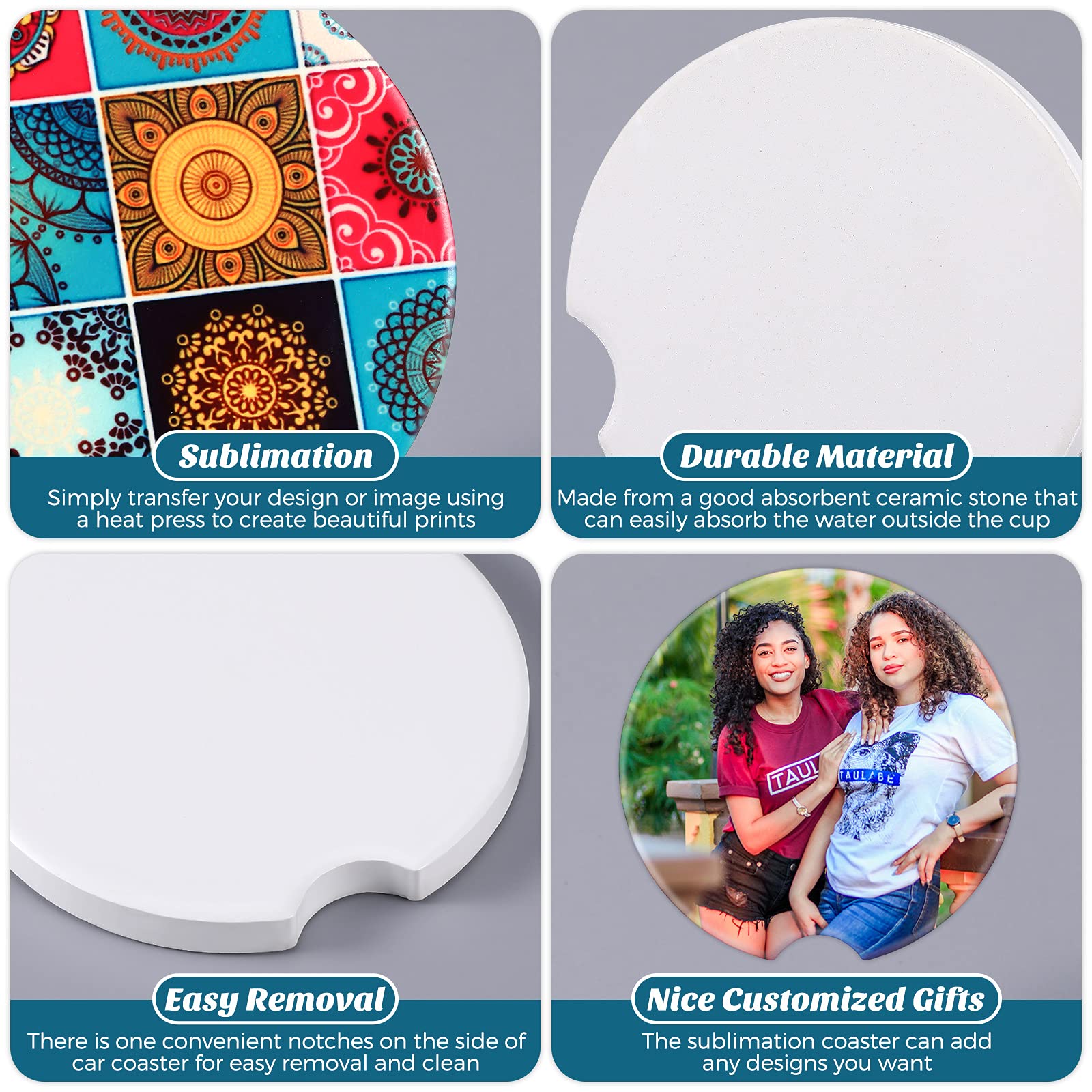 Frienda Ceramic Car Sublimation Blanks Cupholders Sandstone For Car Cup With Finger Notch For Easy Removal Ceramic Auto Cupholde