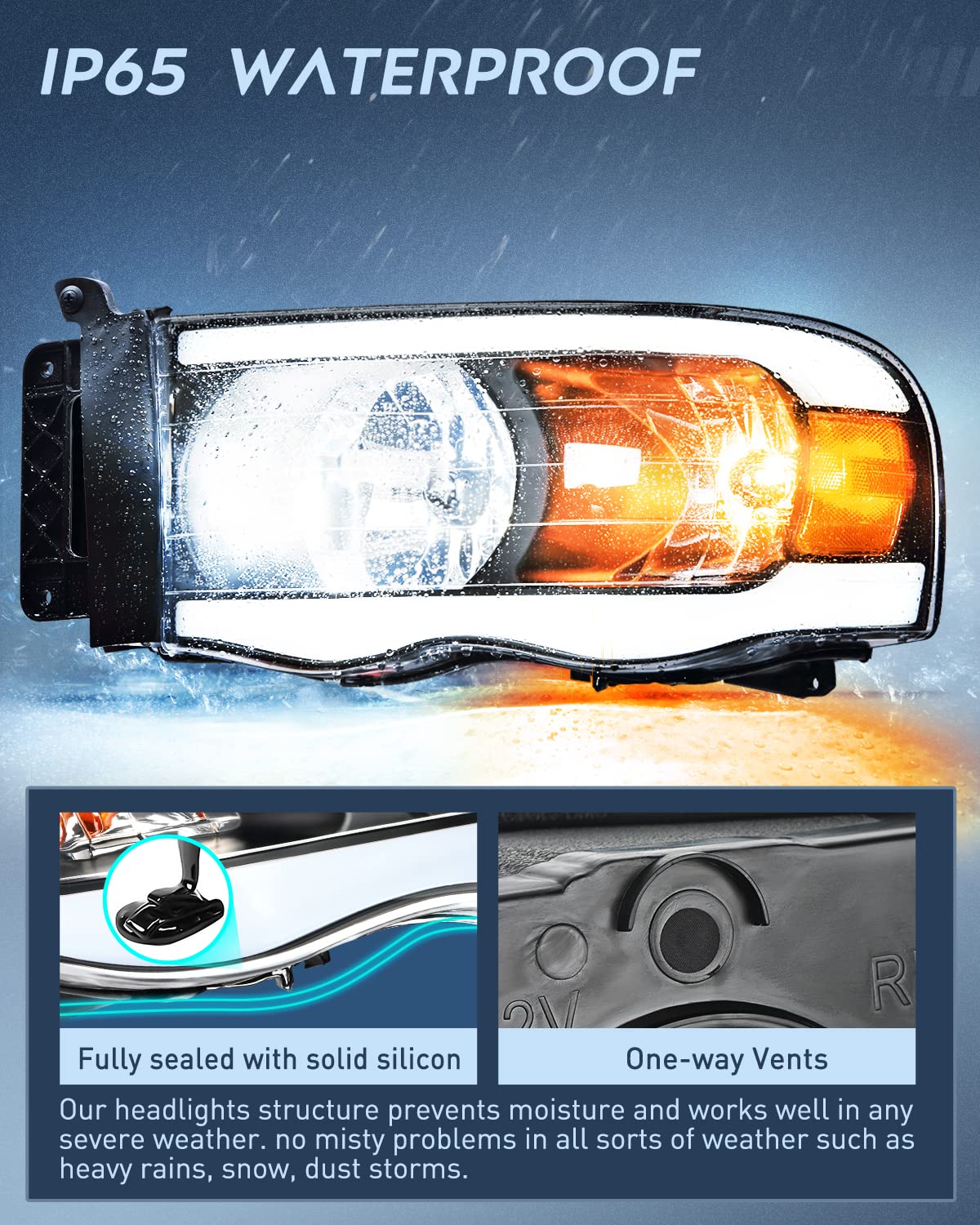 Nilight Headlights Assembly Led Drl For 2002-2005 Dodge Ram 1500/2003 2004 2005 Dodge Ram 2500 3500 Headlamp, Black Housing Ambe