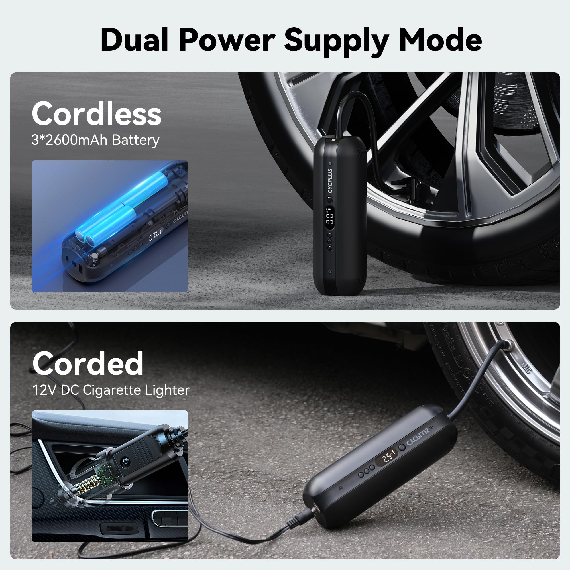 Cycplus Tire Inflator Portable Air Compressor - 150Psi Cordless Air Pump With Digital Tire Pressure Gauge, Accurate Lcd Display