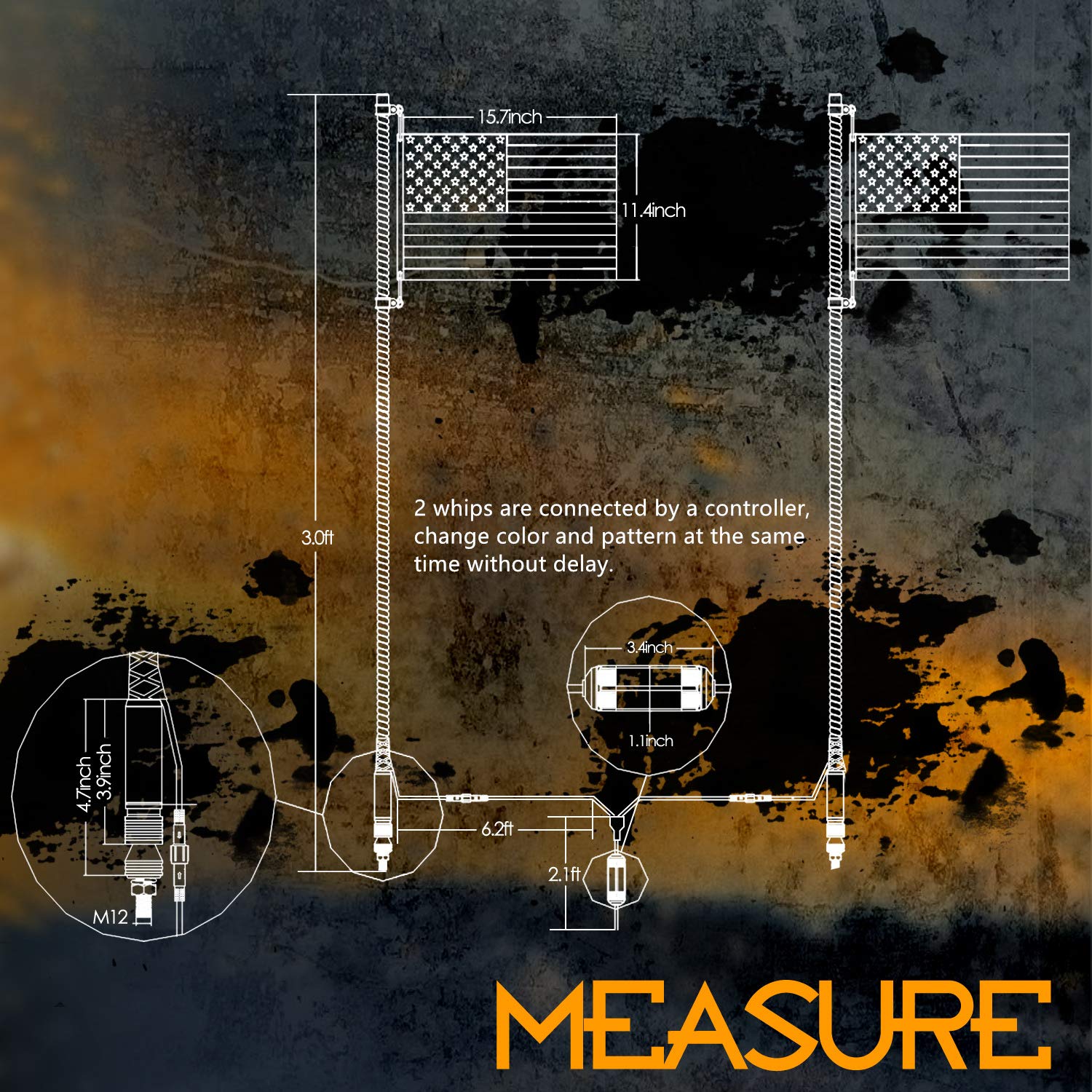 Nirider 2Pcs 3Ft Led Whip Lights With Flag Pole Remote Control Spiral Rgb Chase Light Offroad Warning Lighted Antenna Led Whips