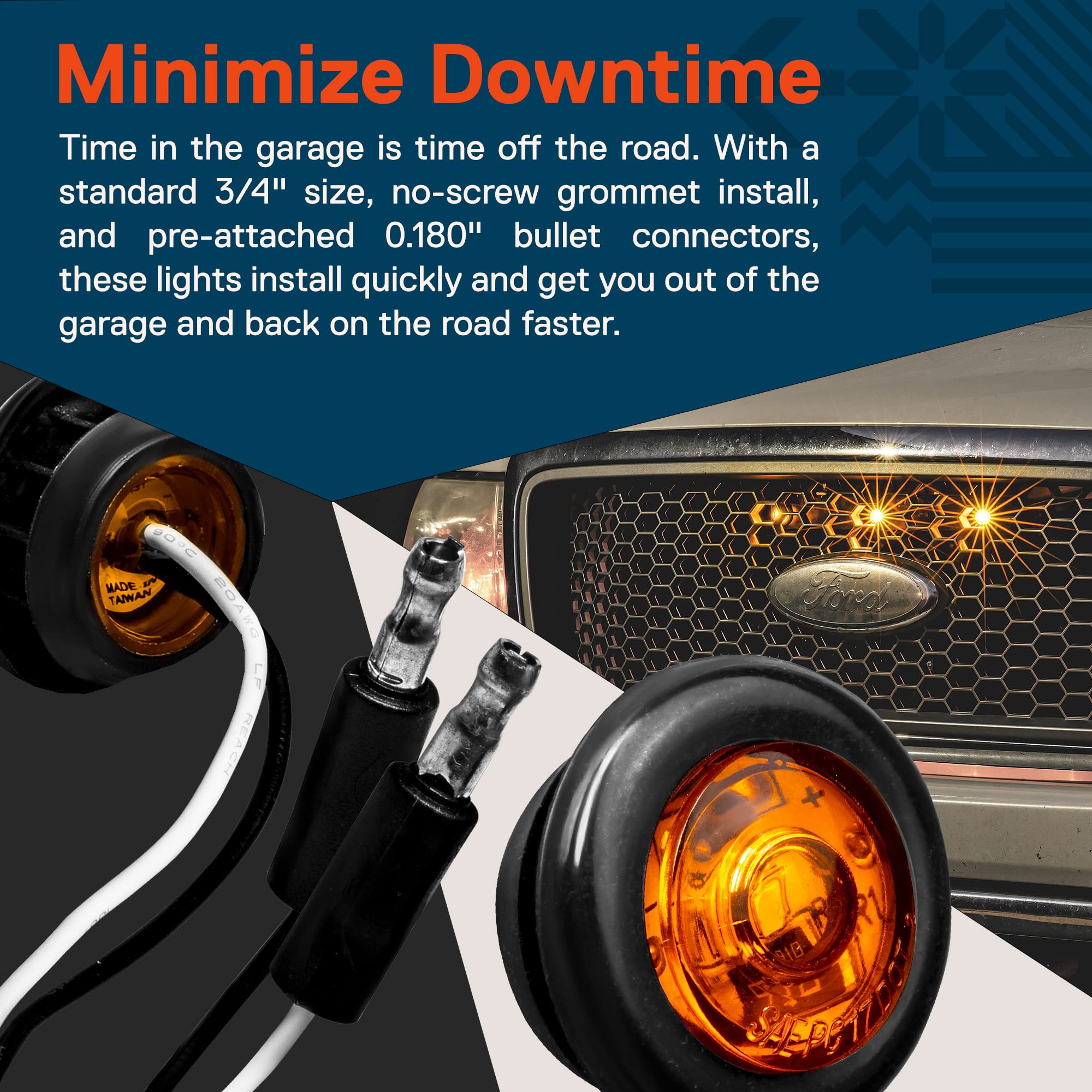 TRUE MODS 8pc 3/4' Round Amber Trailer LED Marker Light [DOT FMVSS 108] [SAE P2PC] [Semi-Spherical Output] [IP67 Waterproof] [Bullet Style] Round Clearance Marker Lights for Trailer Truck