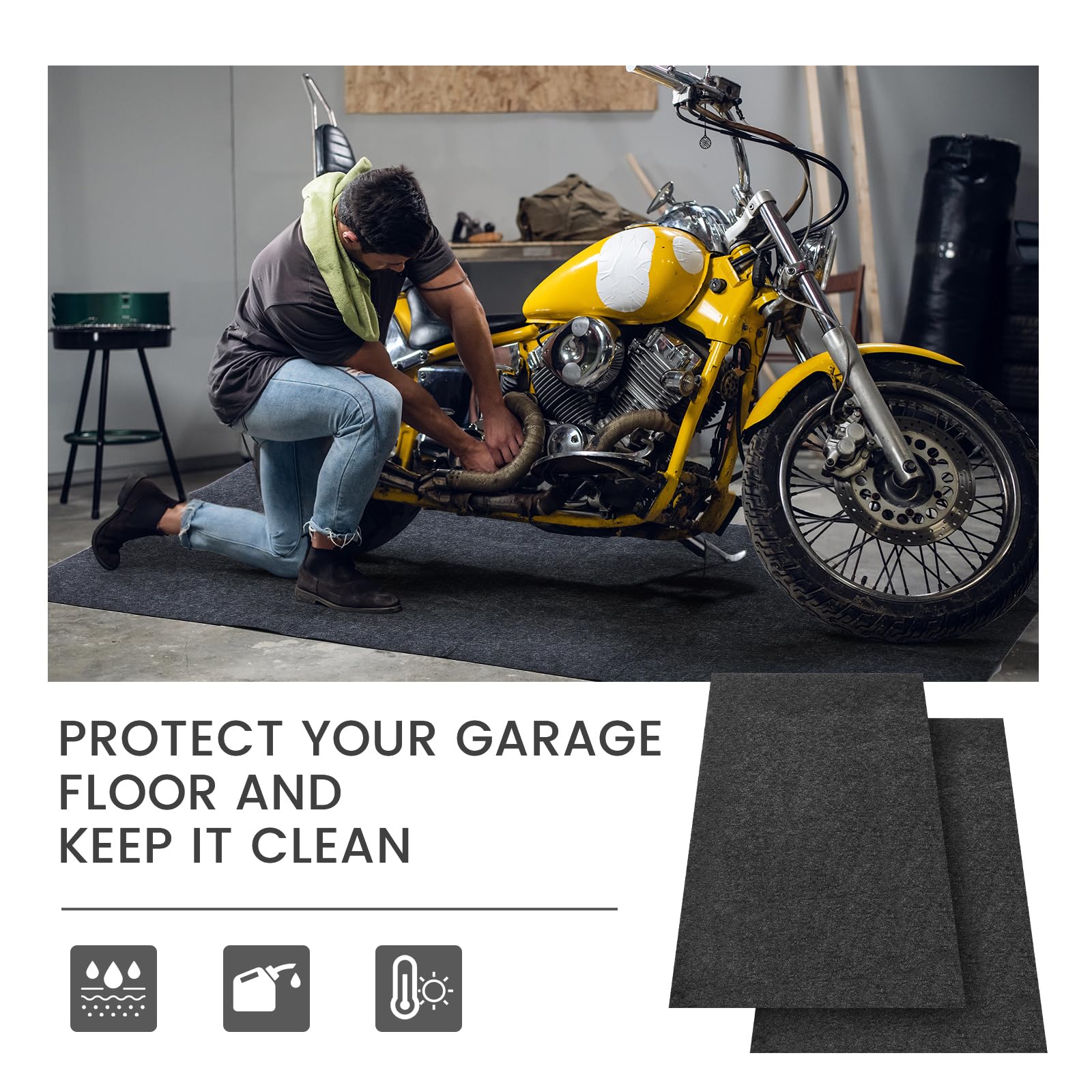 Datanly 4 Pcs 36 X 60 Inch Oil Spill Mat For Driveway Garage Under Car Leaks Absorbent Oil Pad, Black Rubber Mat Garage Floor Pr