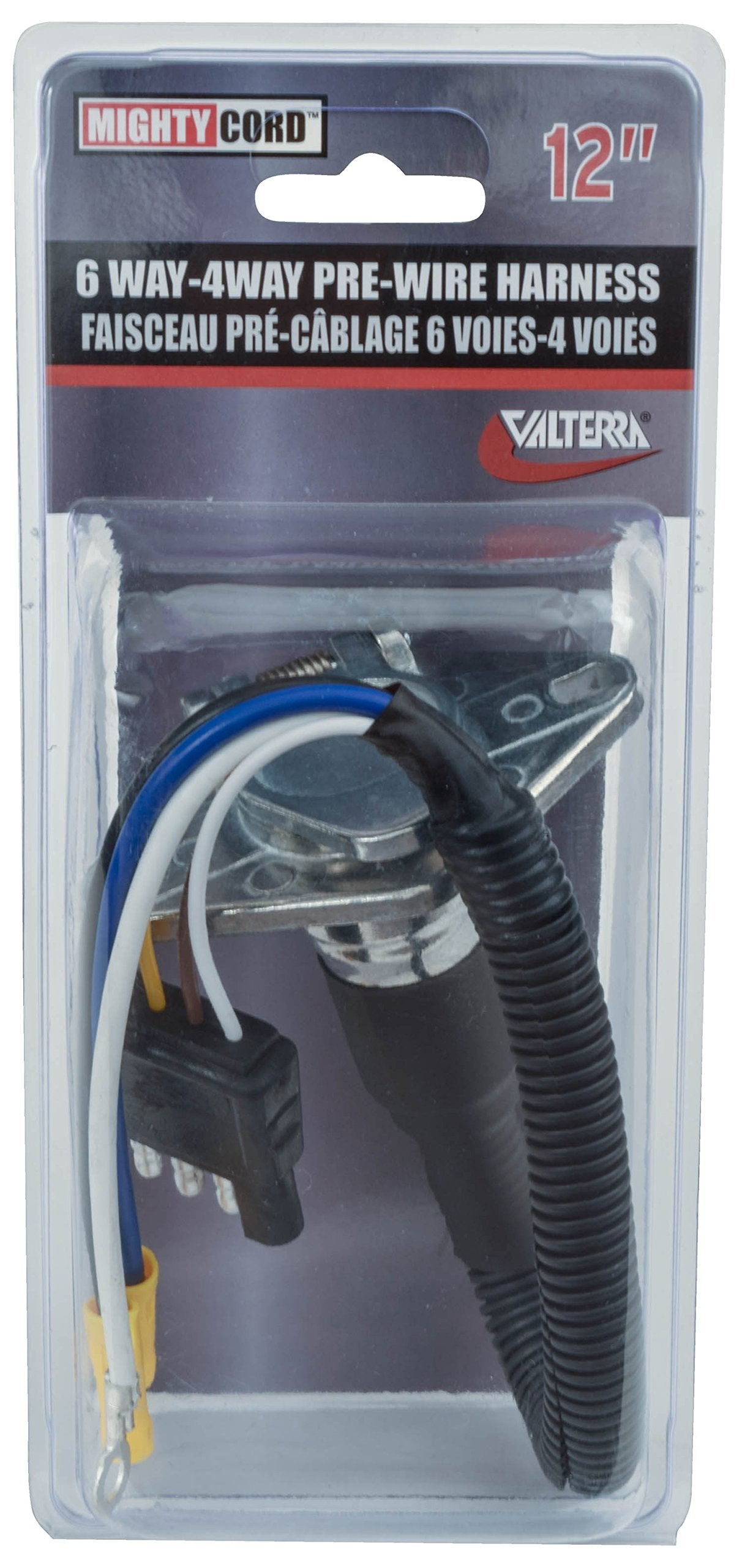 Valterra A10-6034Vp 12'' Long 6 Way To 4 Way Pre-Wired Harness (Retail Packaging), Black