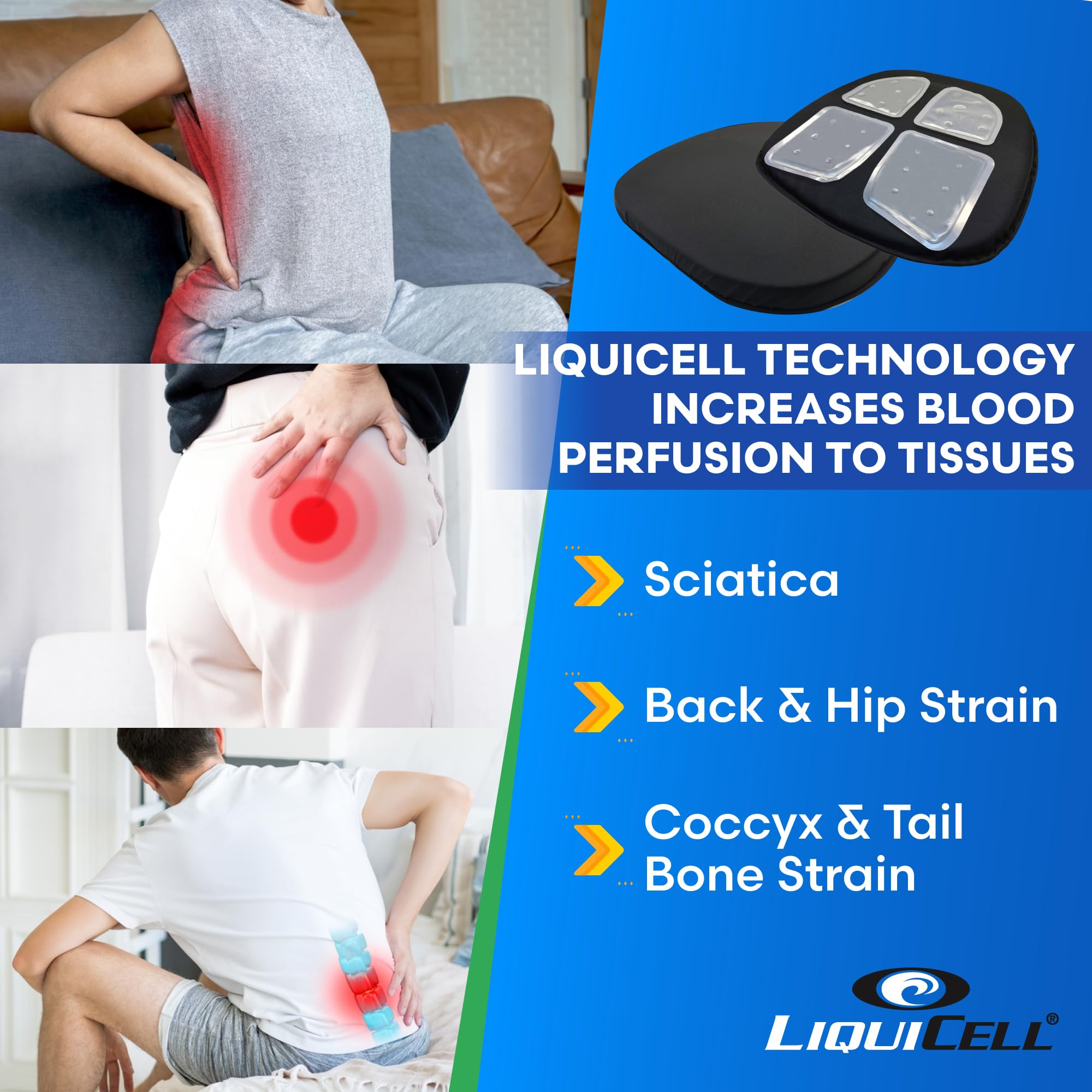Ergo21 Original Seat Cushion - Liquicell Membrane Technology For Pressure Relief, Tailbone Pain, Sciatica, Hip & Lower Back Pain