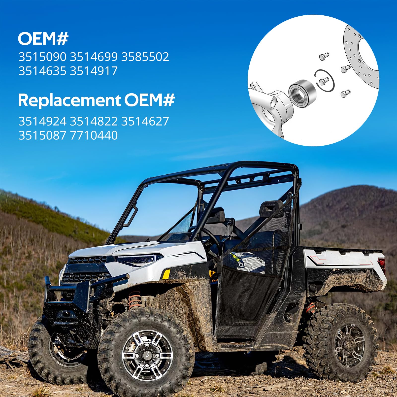 Front & Rear Wheel Bearings For Polaris Rzr Ranger Ace Brutus Pro Xd Heavy Duty, Oem# 3515090 3514699 3585502 3514635 3514917