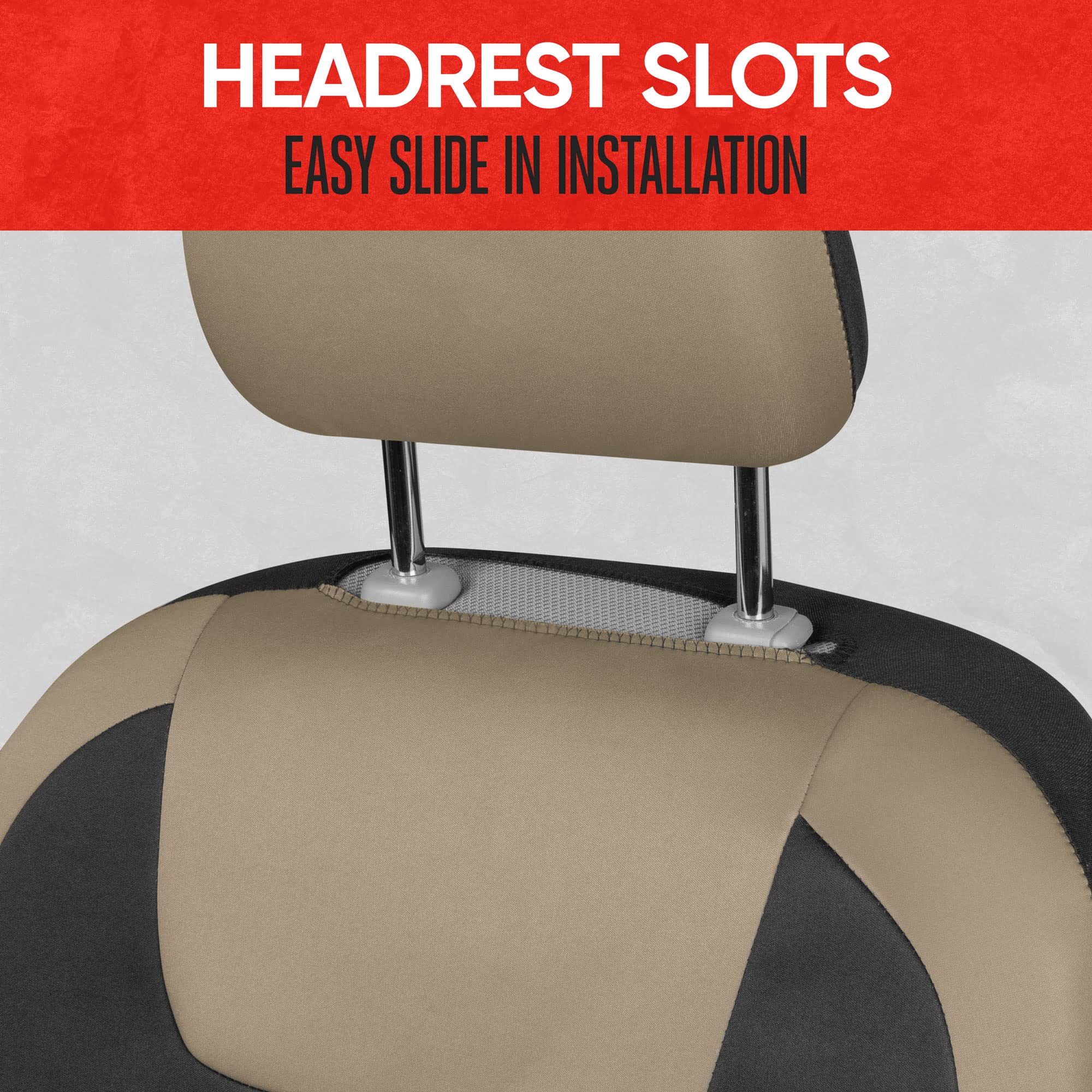 Motor Trend Beige Waterproof Seat Covers For Front Seats - Premium Neoprene Car Seat Protectors With Removable Headrest For Auto
