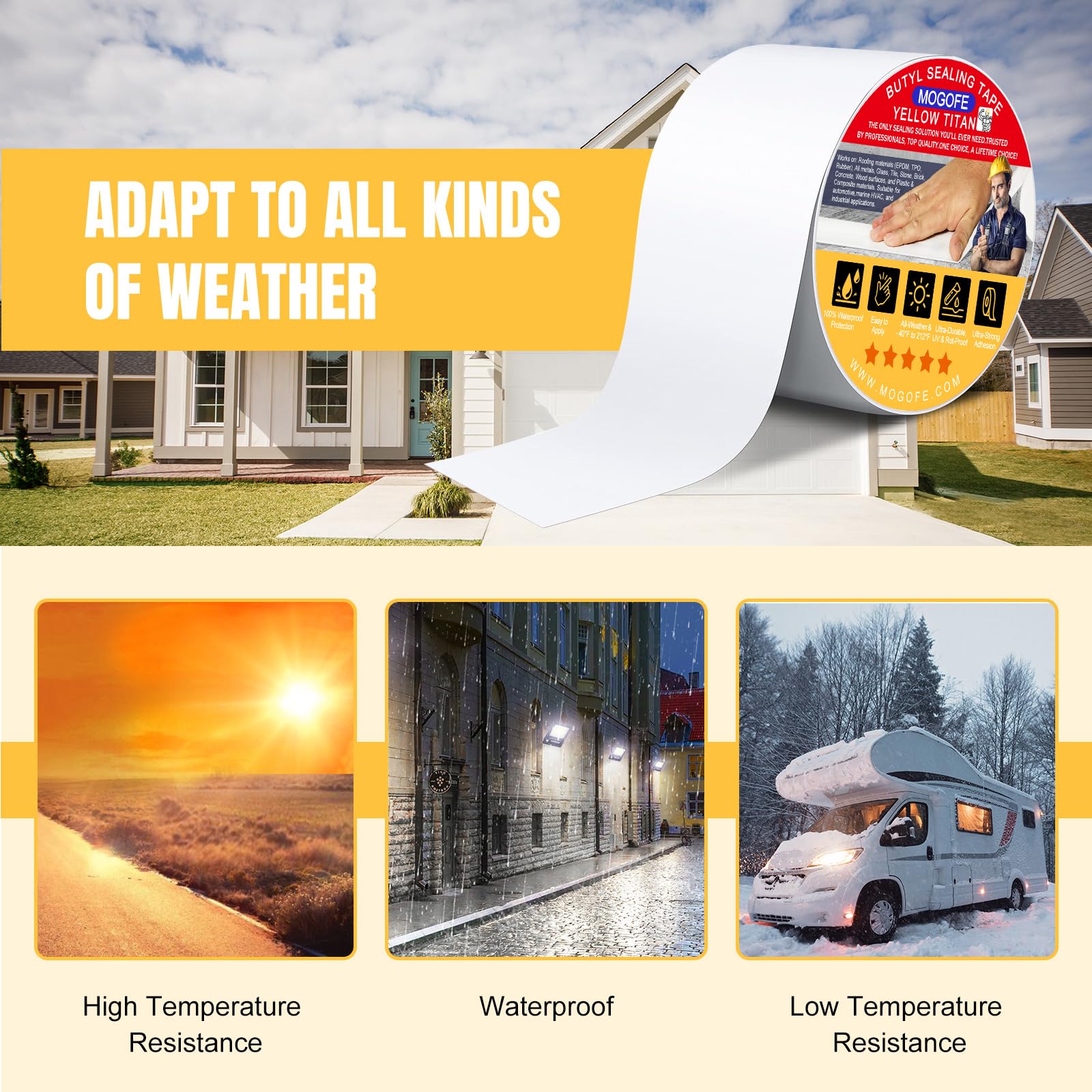 RV Roof Sealant Tape White, MOGOFE 1.5 Inch x 50 Feet RV Repair Roof Sealer Seal Tape UV-Resistant Waterproof Sealant Tape for R