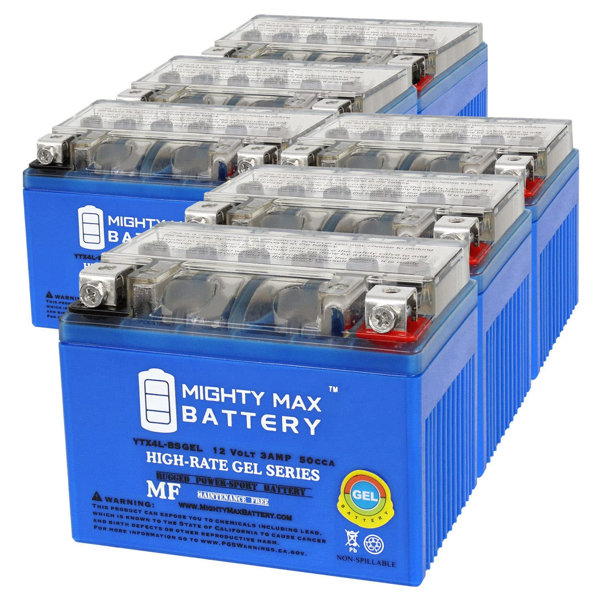 Mighty Max Battery Ytx4L-Bsgel 12V 3Ah Gel Replacement Battery Compatible With Atv Quad Dirt/Pit Bike 50/70/110/125 Cc - 6 Pack