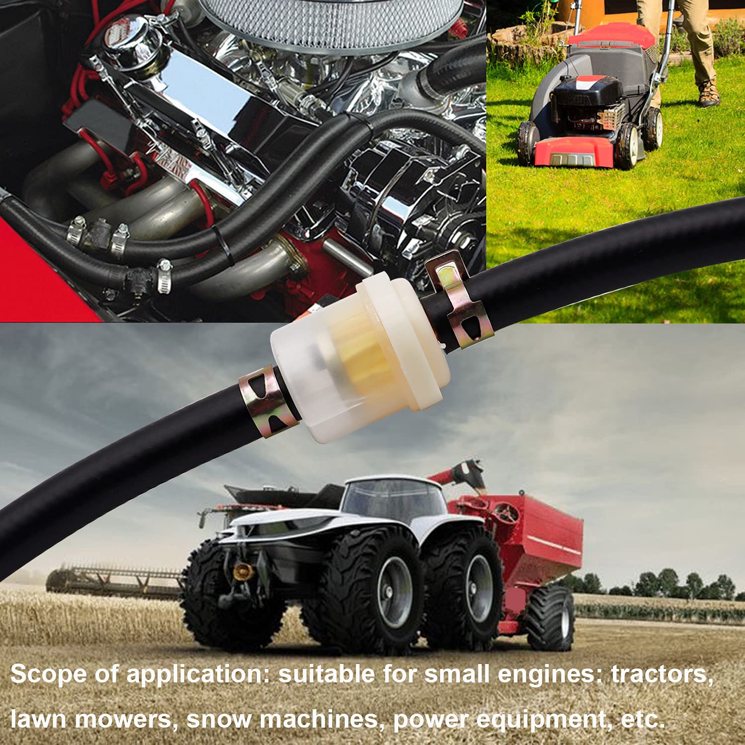 Taiss Id Fuel Line Kit, 1/4'(6Mm), 10-Foot (3M) Fuel Line Hose + 10Pcs 2/5' (11Mm) Id Hose Clamps+ 6Pcs Inline Fuel Filters .Suitable For Small Engines: Tractors, Mowing Machine, Snow Machine, Etc.