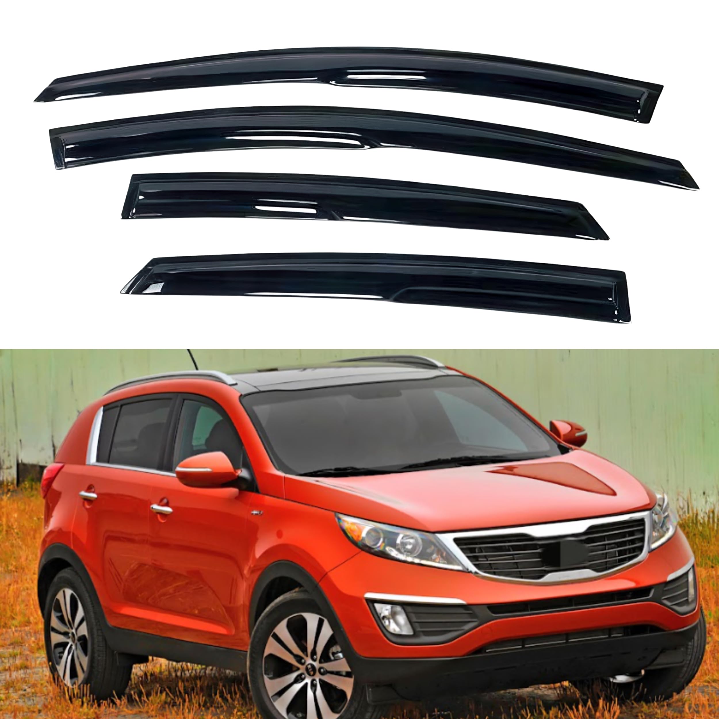 Ig Window Visor For Kia Sportage 2011-2016, Rain Guard Tape-On Extra Durable Sun Wind Side Vent Window Deflector Mugen Style, 20