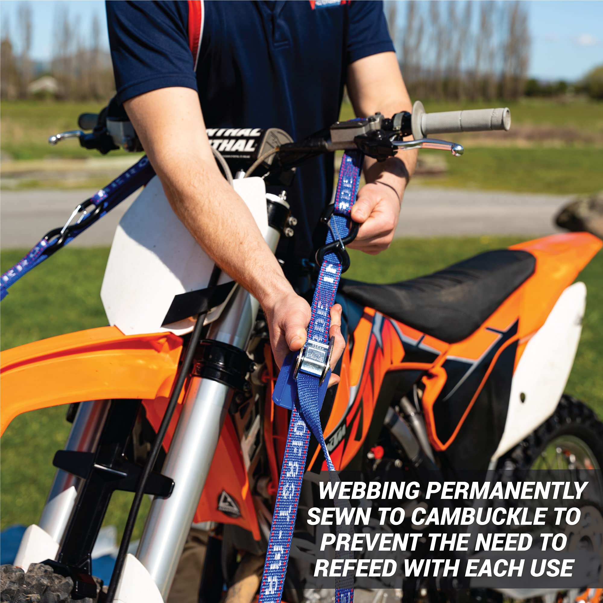 Motorcycle Tie Down Straps 1' X 8’ Heavy Duty Cam Buckle Straps With Soft Loops & Safety Hooks - Motorcycle Straps For Securing Motorbikes, Dirtbikes, Atv, Utv - 2 Pack