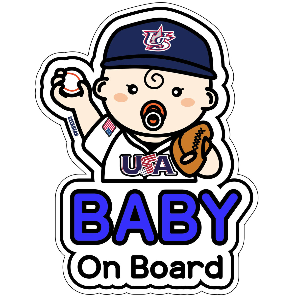 Geekbear Baby On Board Car Sticker - Character Design, Reflective, Weather-Resistant (17. Baseball Boy)