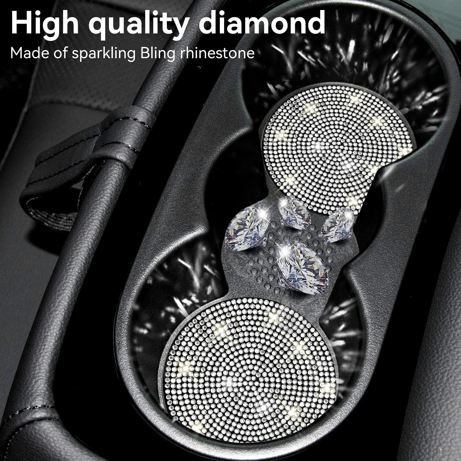 Singaro Bling Cup Holder Coasters For Car, 2Pcs Universal Non-Slip Cup Holder, Embedded Decorative Coasters, Shiny Crystal Car I