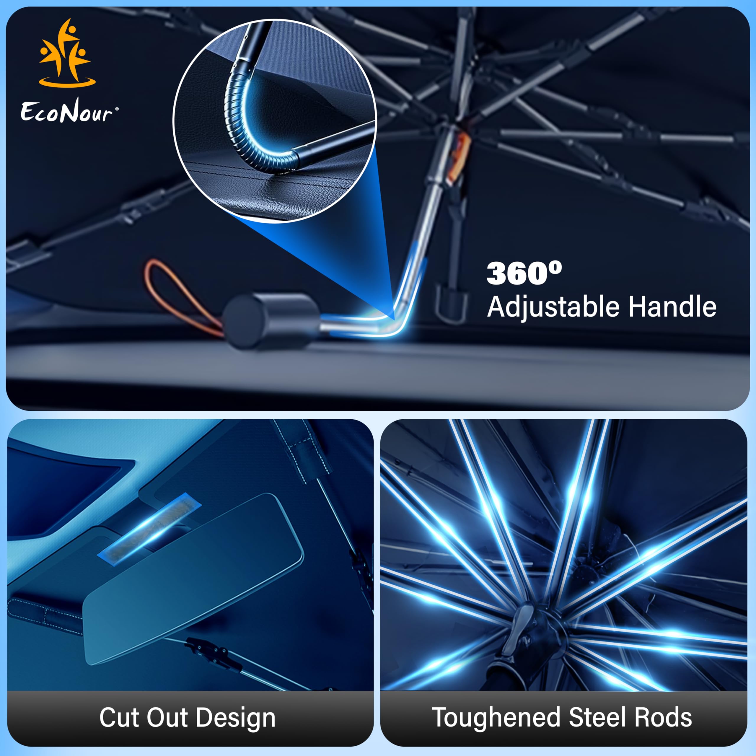 Econour Car Windshield Sunshade Umbrella | Foldable Car Umbrella Sun Shade Cover | Front Windshield Shade For Heat And Uv Rays P