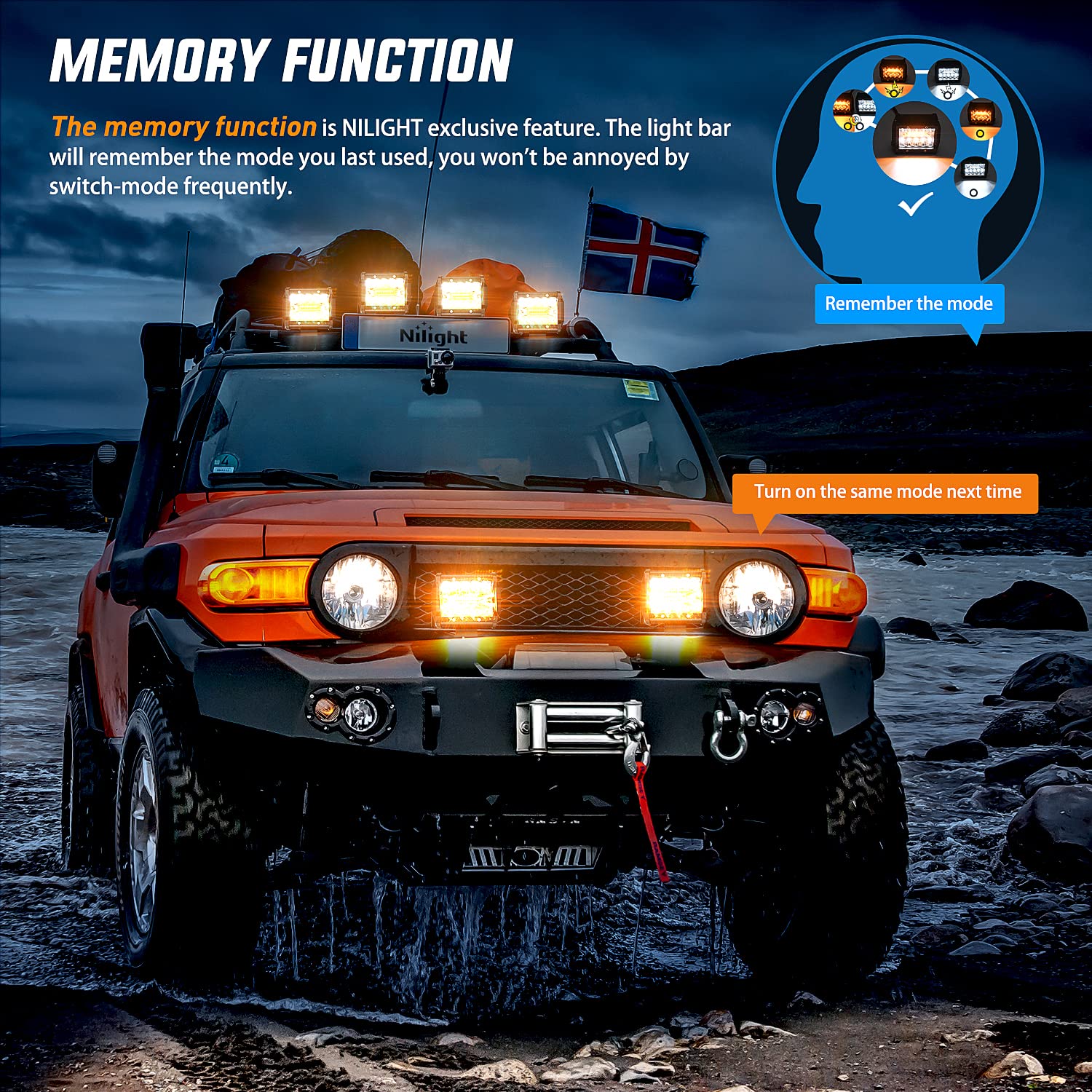 Nilight 2Pcs 4Inch 60W Led Pods Spot Flood Amber White Light Bar Strobe 6 Modes Memory Function Off-Road Truck Car Atv Suv Cabin