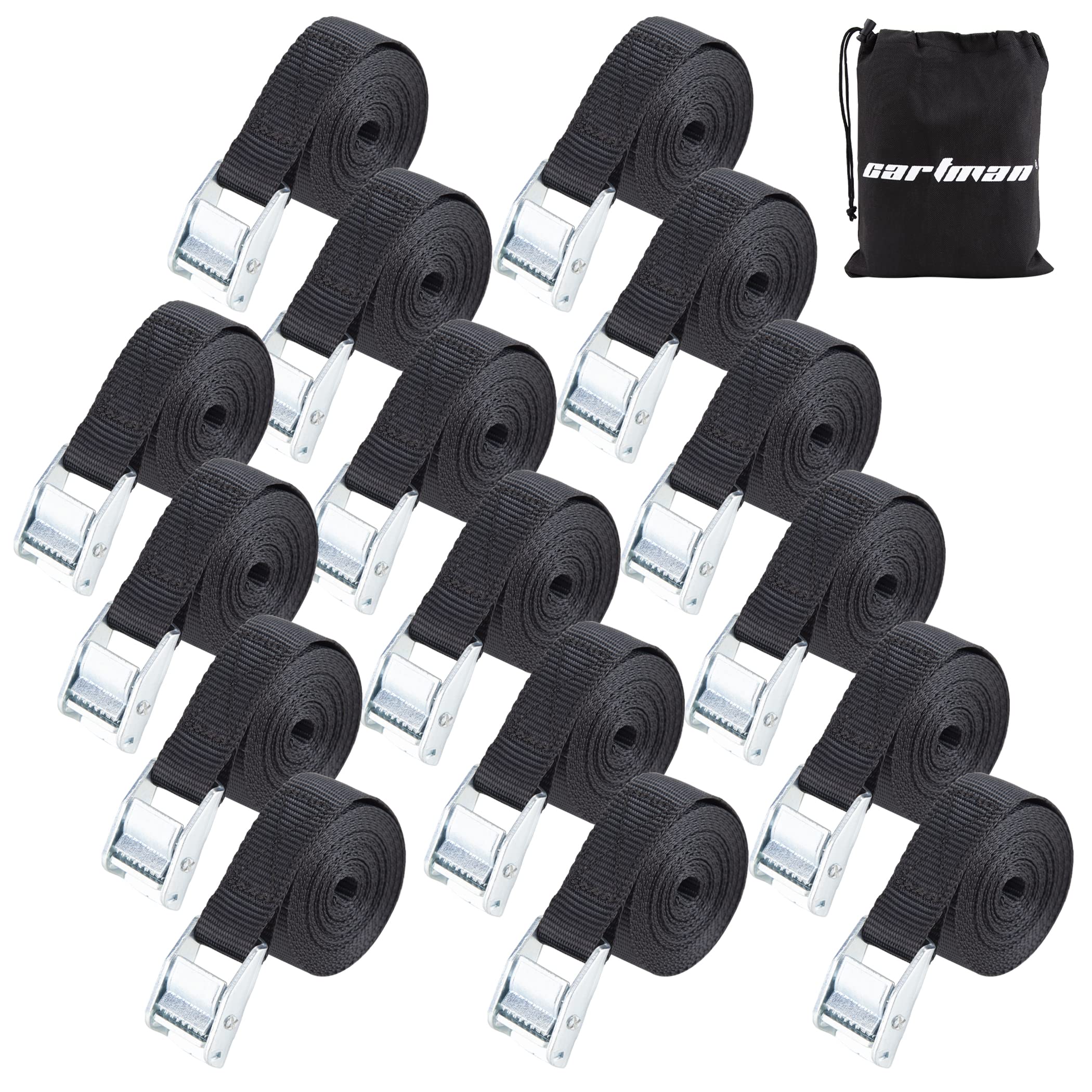 Cartman 1'' X 12' Lashing Straps Cargo Tie-Down Strap Up To 600Lbs, 16Pk In Carry Bag, Black