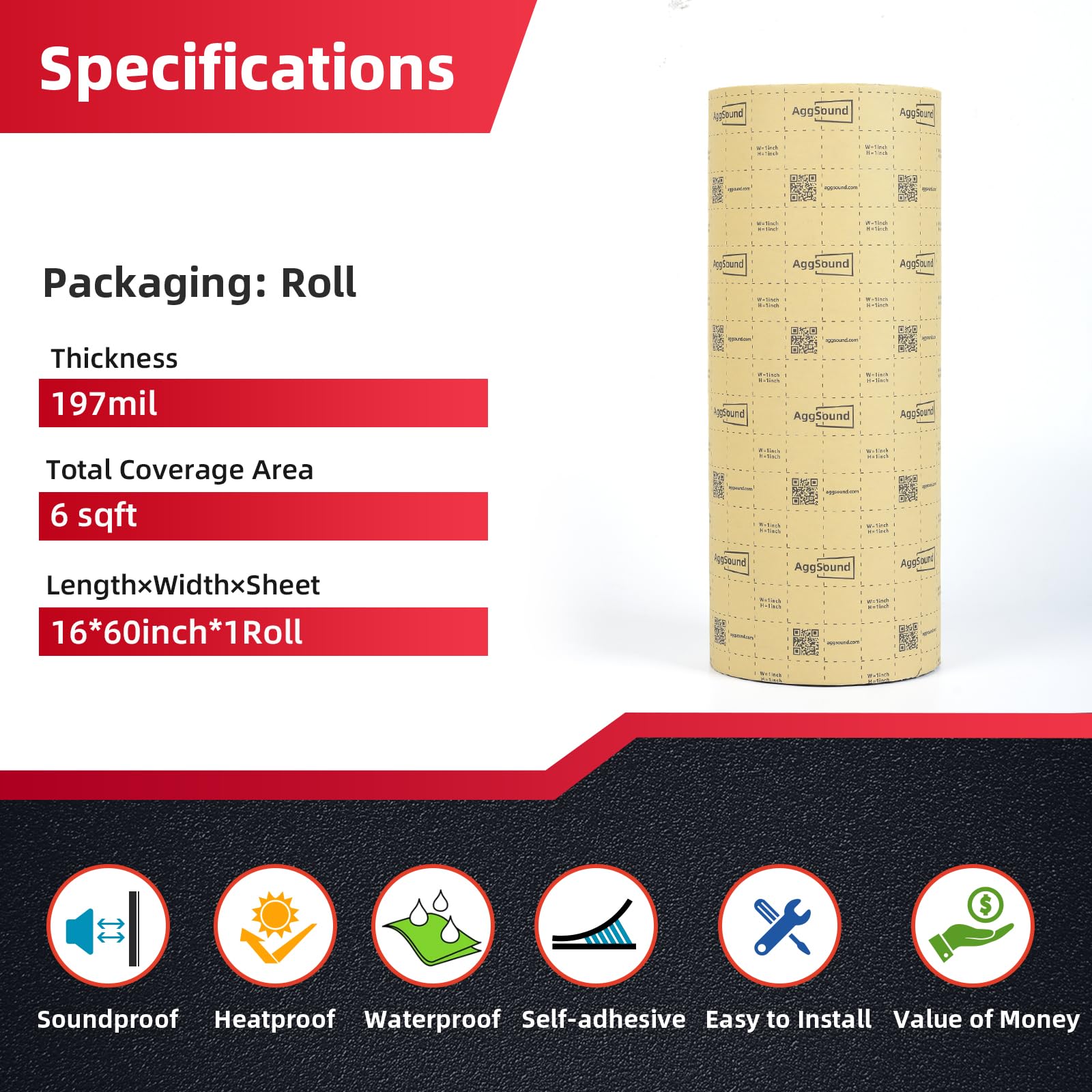Aggsound 197Mil 6Sqft Thickened Sound Deadener For Cars,Aluminum Foil Foam Noise Deadening Material-Heat Shield Insulation Dampe