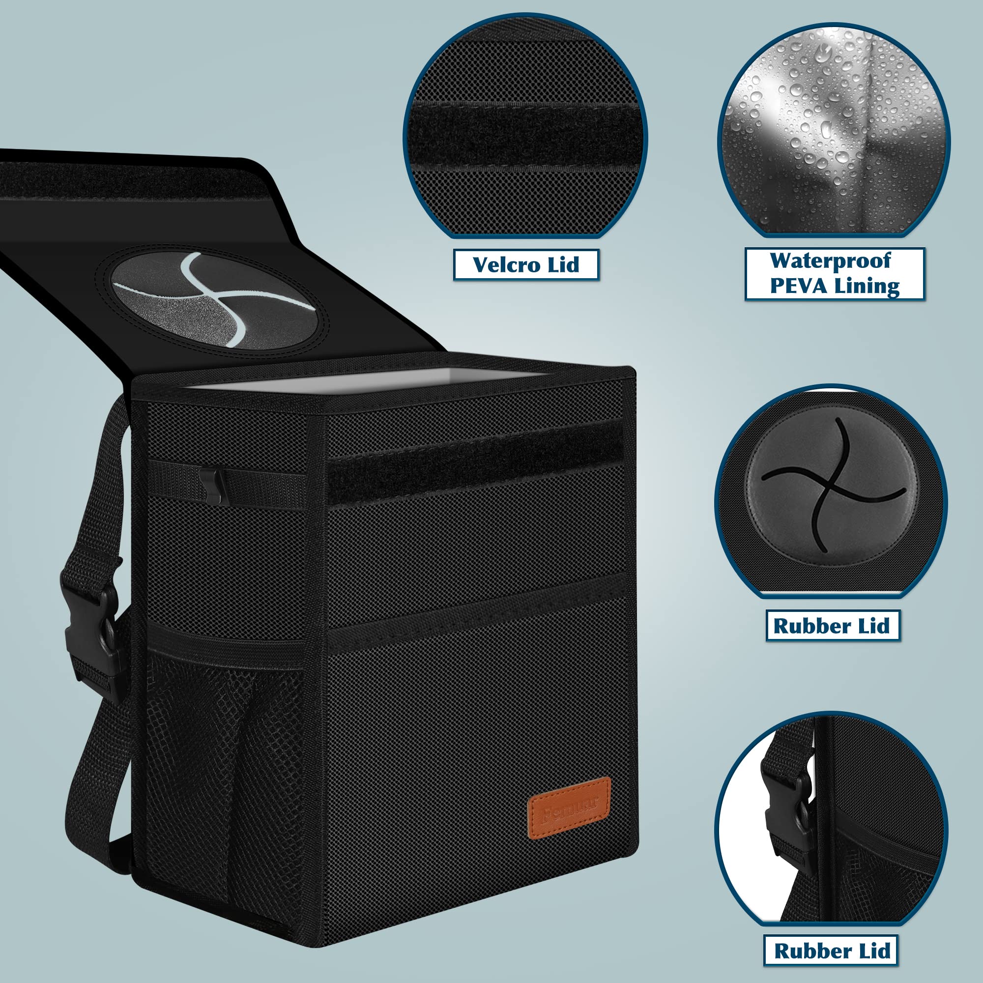 Femuar Leak Proof Car Trash Can With Lid - Waterproof Automotive Garbage Bin For Suvs, Collapsible And Portable Car Trash Bag, B