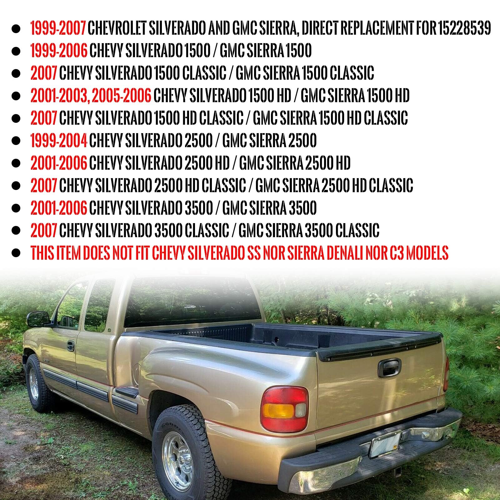 ECOTRIC Tailgate Handle Bezel Cover Compatible with 1999-2007 Chevy Chevrolet GMC Silverado Sierra 1500 2500 3500 HD Pickup Truck Replacement for 15228539 76106 GM1916102