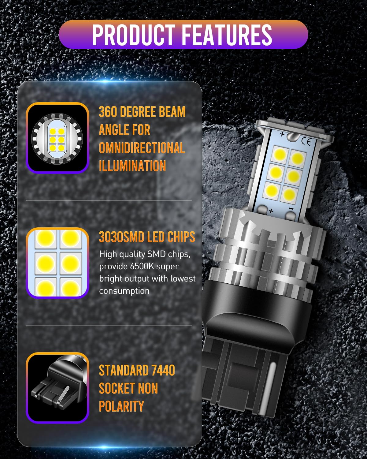 Luyed 7440 Led Bulb Reverse Lights 3100 Lumens T20 7440Na 7441 W21W Led Bulbs Used For Backup Reverse Lights Turn Signal Lights,