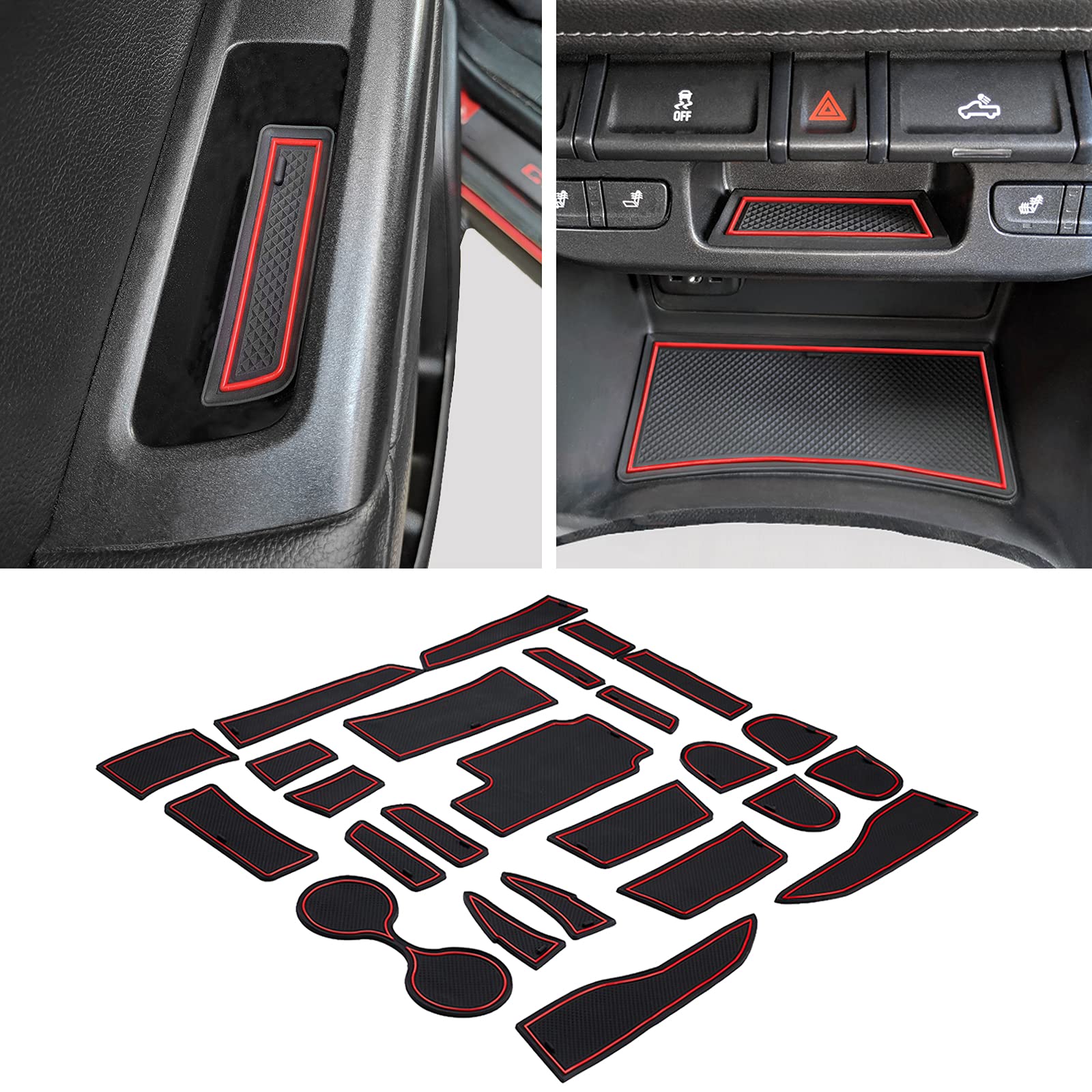 JDMCAR Custom Liner Accessories Kit for Chevy Colorado/GMC Canyon 2015-2022, Crew Cab, Red Trim, Rubber, 26-PC Set