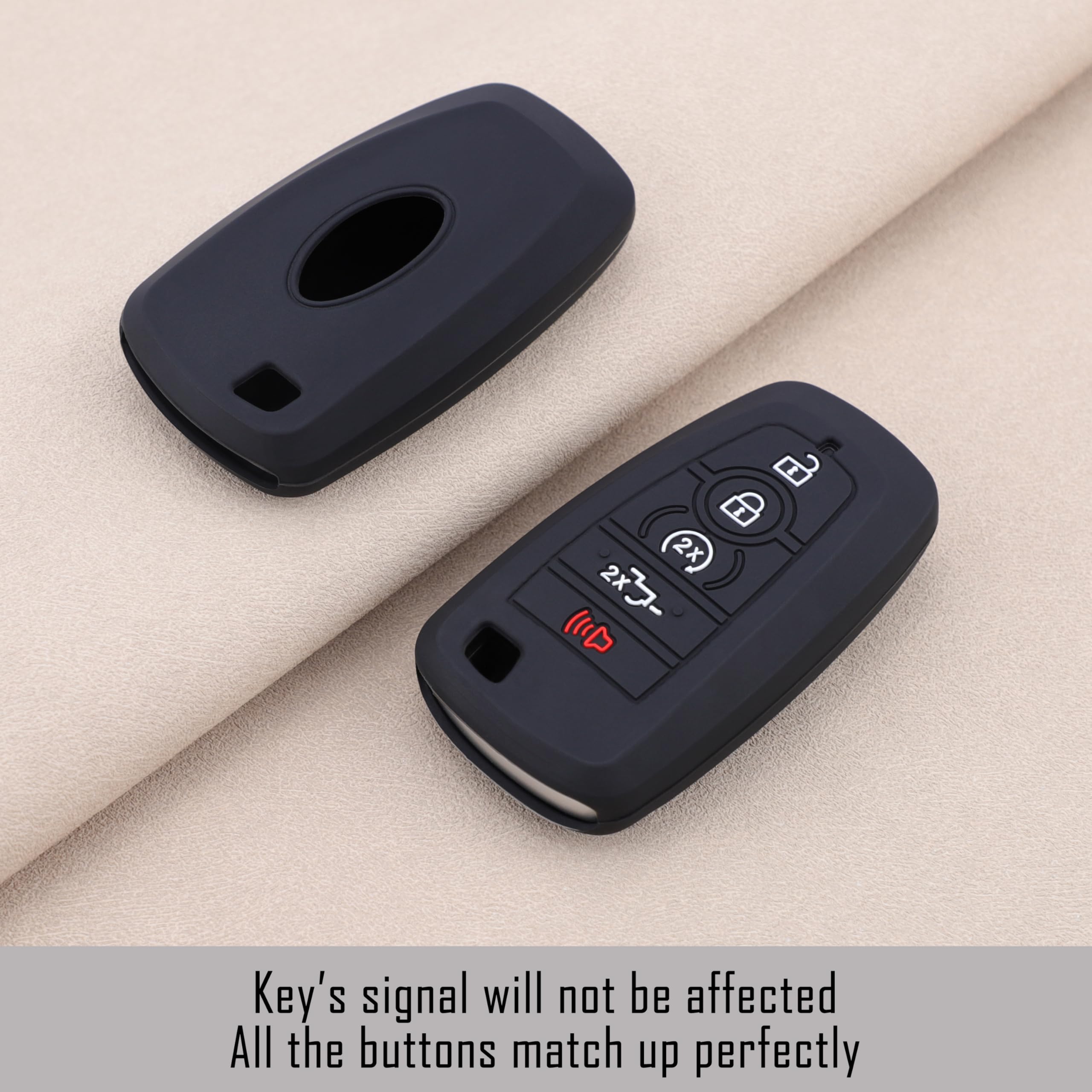 TANDRIVE Key Fob Cover for 2025 2024-2017 Ford F150 F250 F350 F450 F550 F650 F750, 5 Button, Silicone, 2-Pack, Black