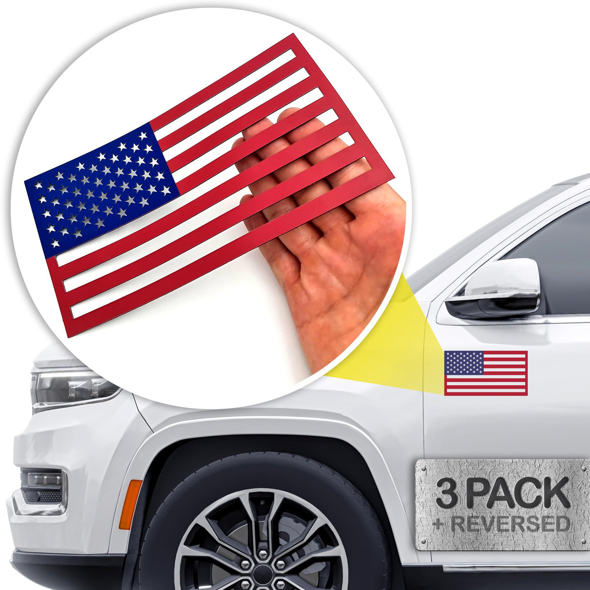 Premium American Flag Magnets For Trucks And Cars (3 Pack) + Bonus Reverse Design | Magnetic Us Flags Cut-Out | Powerful Magnet
