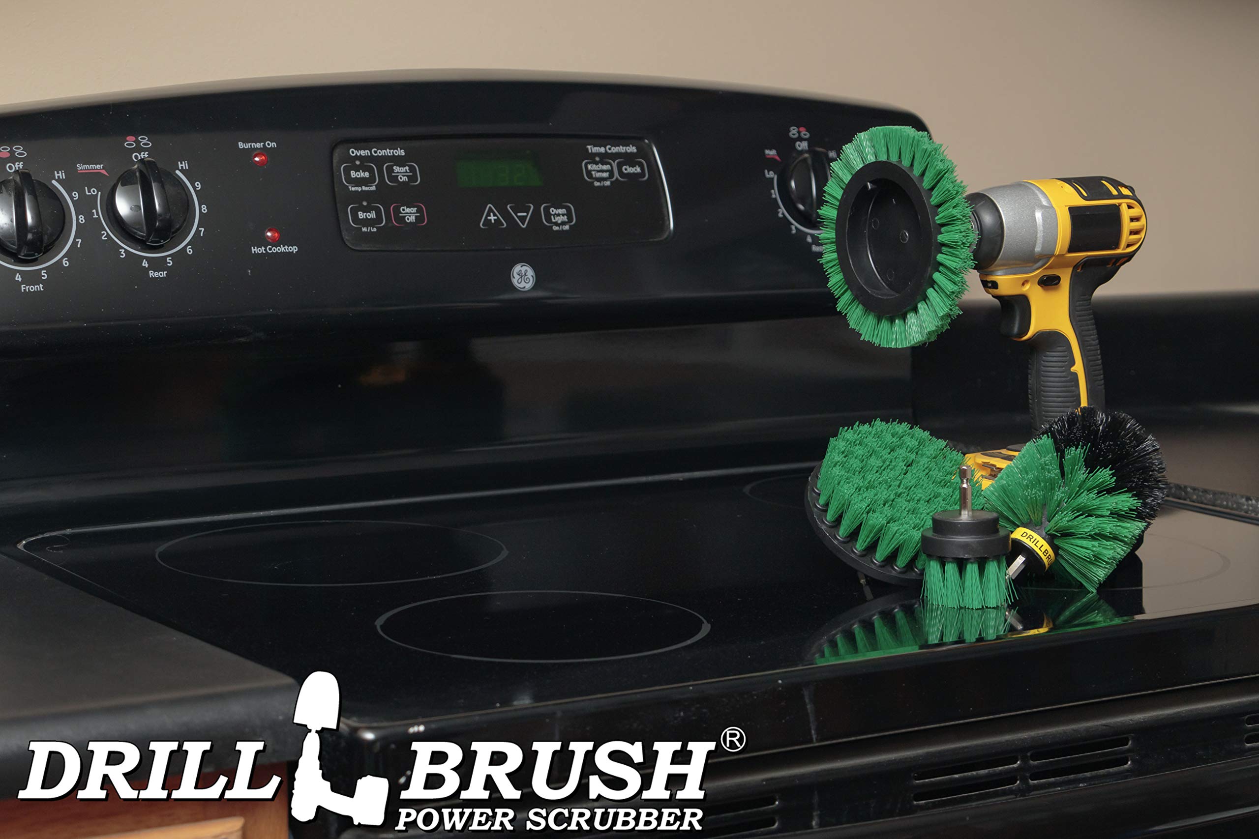 Drillbrush Green – Drill Power Kitchen Scrub Brush Kit – Oven Cleaning Drillbrush Attachment – Drill Scrubber Attachment For Dishes – Stove Cleaning Brush For Drill - Electric Spin Scrubber Cleaning