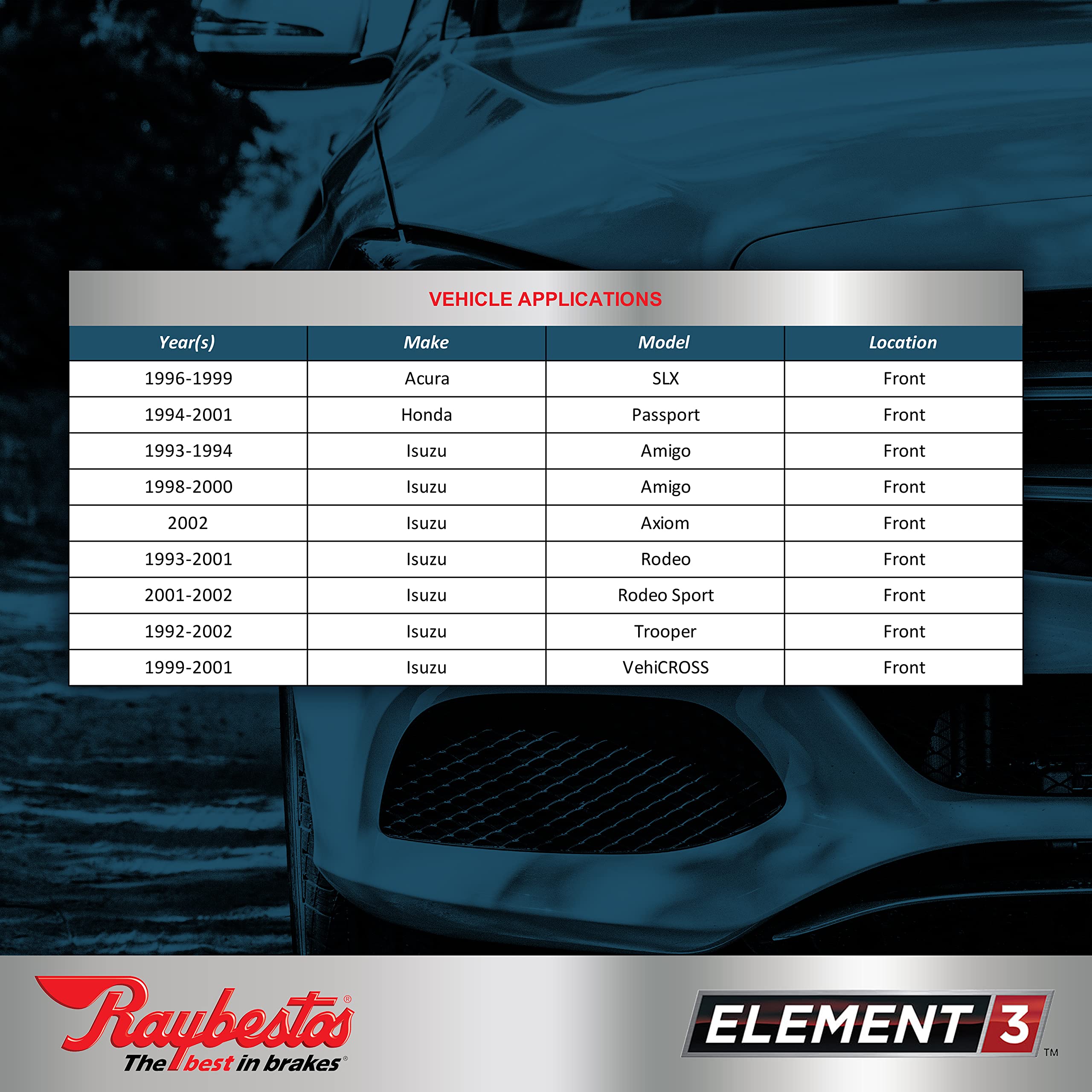 Raybestos Premium Raybestos Element3 Eht Replacement Front Brake Pad Set For Select Isuzu Amigo/Axiom/Rodeo/Trooper/Vehicross, A
