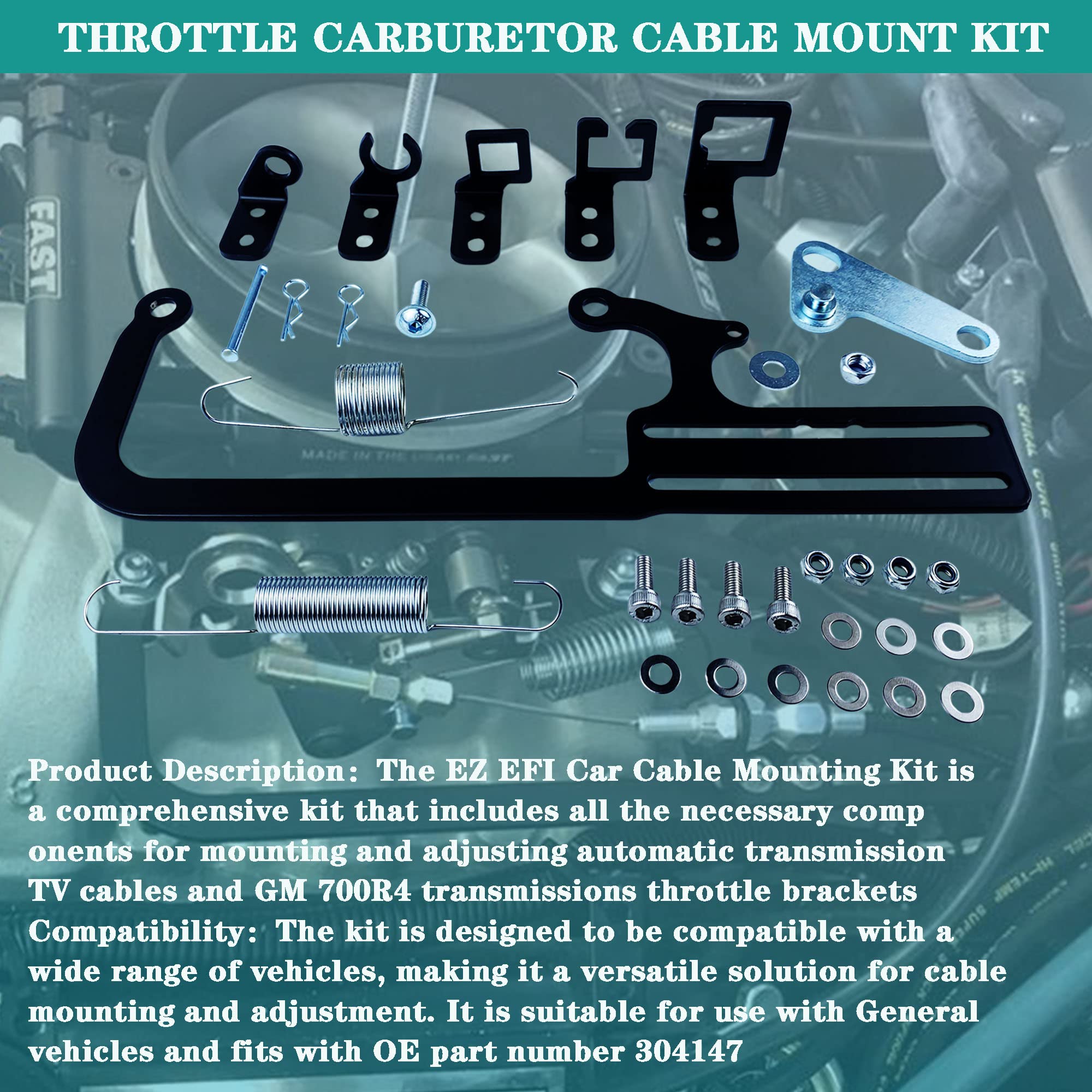 Yzusgomumu 304147 Ez Efi Car Cable Mounting Kit Carburetor Throttle Cable Mount Bracket Steel Black Adjustable For Automatic Transmission Tv Cables For Gm 700R4 Transfer
