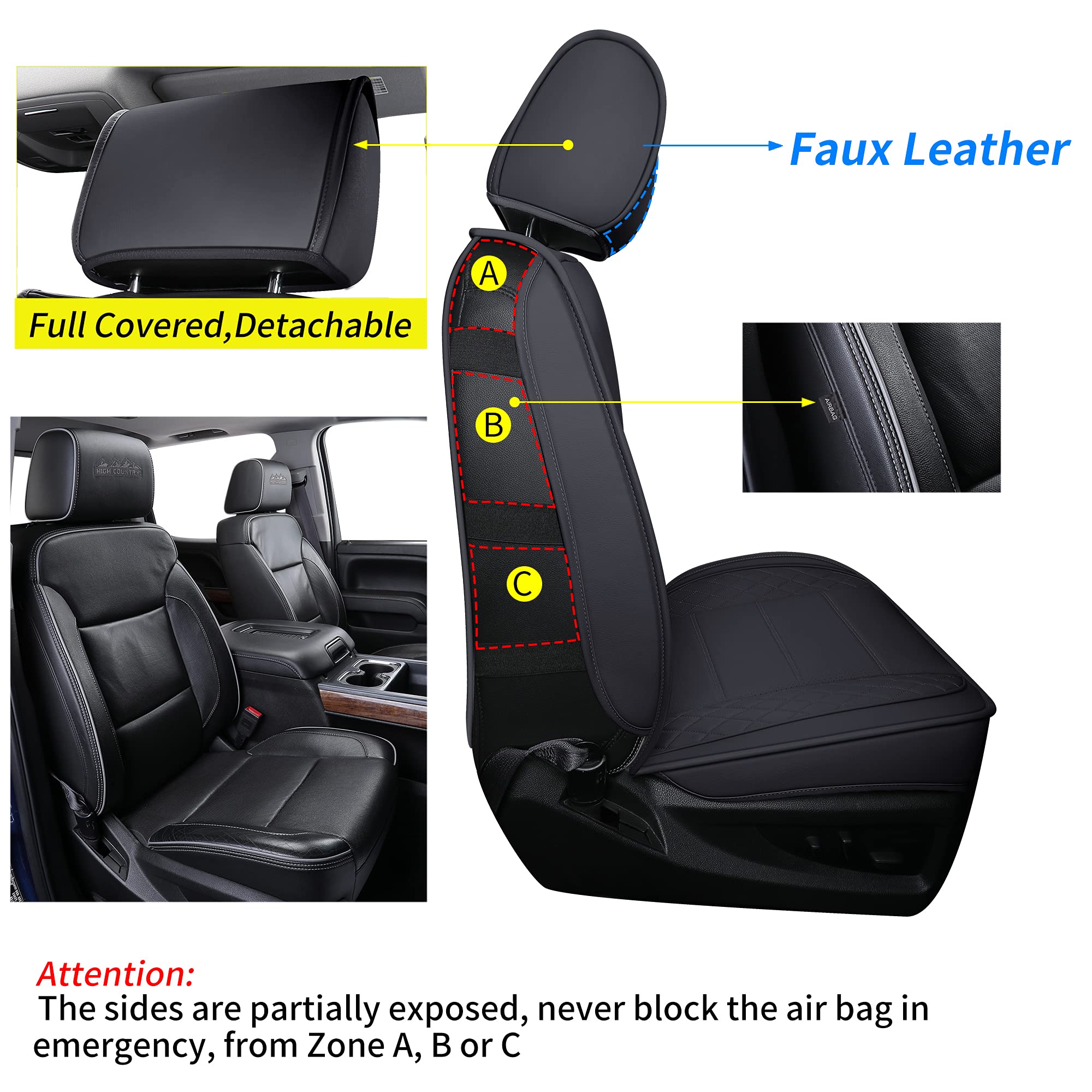 Luckyman Club Chevy Silverado/Sierra Front Seat Cover X04-S3, Fit 2007-2025 1500/2500 Hd/3500 Hd Crew, Regular, Double/Extended