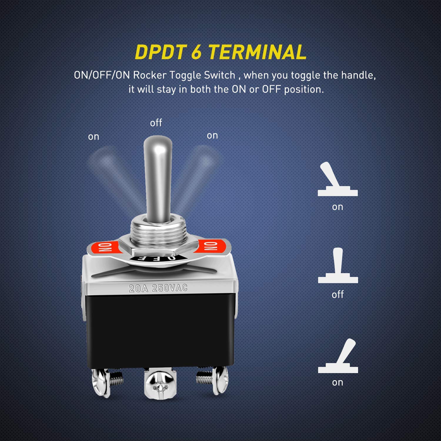 Nilight 5 Pack 6Pin Heavy Duty Rocker Toggle Switch 15A 250V 20A 125V Dpdt 6 Pin On/Off/On Switch Metal Bat Waterproof Boot Cap