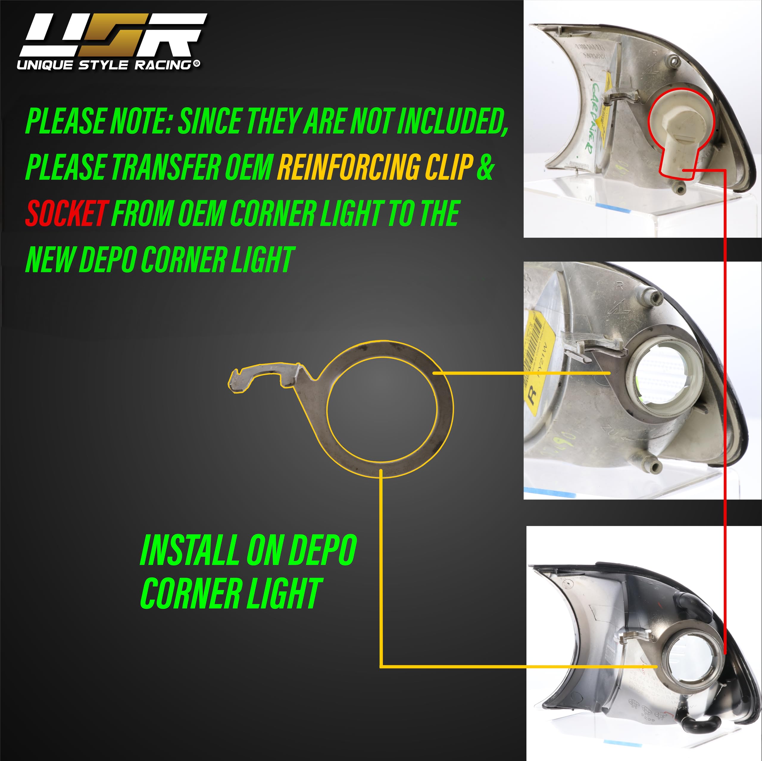 DEPO E46 2D Cornering Lights - Euro Smoke Screw-On Corner Turn Signal Lamps (Left + Right) Compatible with 2002-2003 BMW E46 3 S