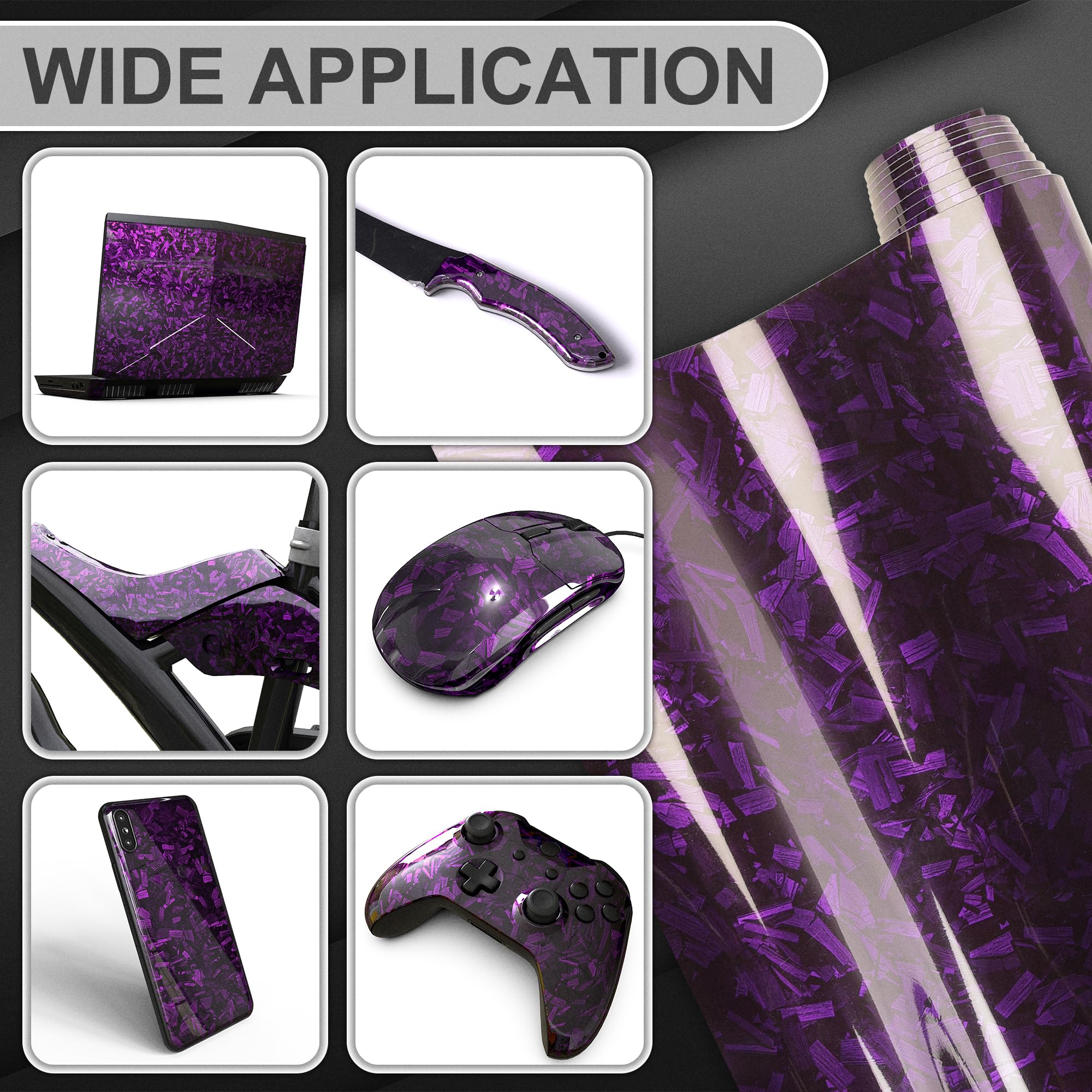 Lypumso Purple Forged Carbon Fiber Vinyl, Adhesive Wrap Roll For Full Car Wraps, Auto Interior Stickers Sheets Films Without Bub