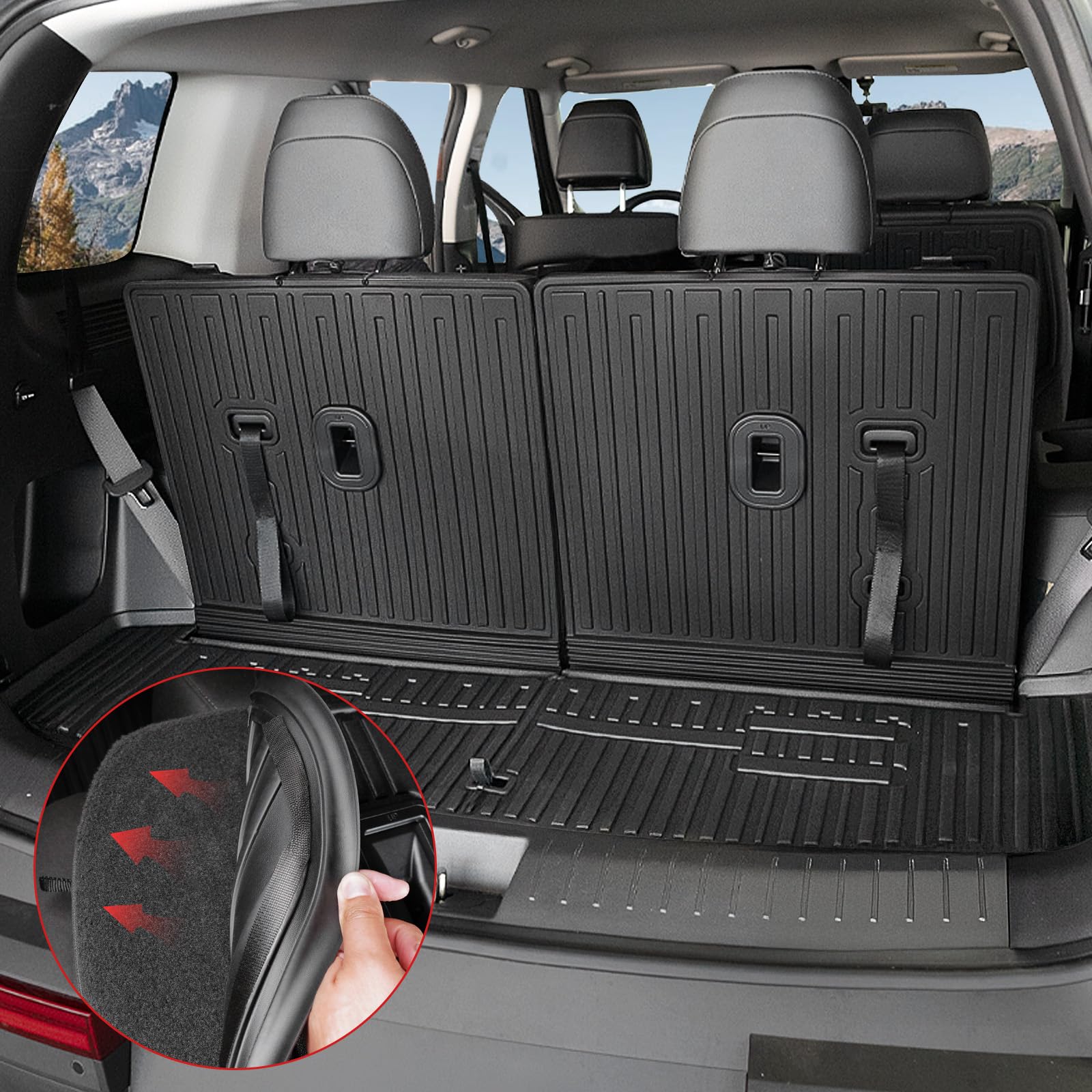 Houclemic Floor Mats For 2024 2025 Hyundai Santa Fe-All Weather Cargo Mat With Backrest Mat For 2025 Hyundai Santa Fe Calligraph