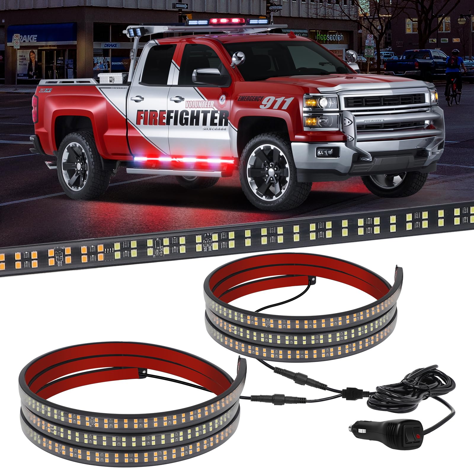 Xridonsen 2Pcs 70 Inch Truck Emergency Lights Strip 864 Led Running Board Strobe Lights Red White Firefighter Lights Flashing Warning Safety Waterproof Flexible For Vehicles Pov Fire Trucks Pickup