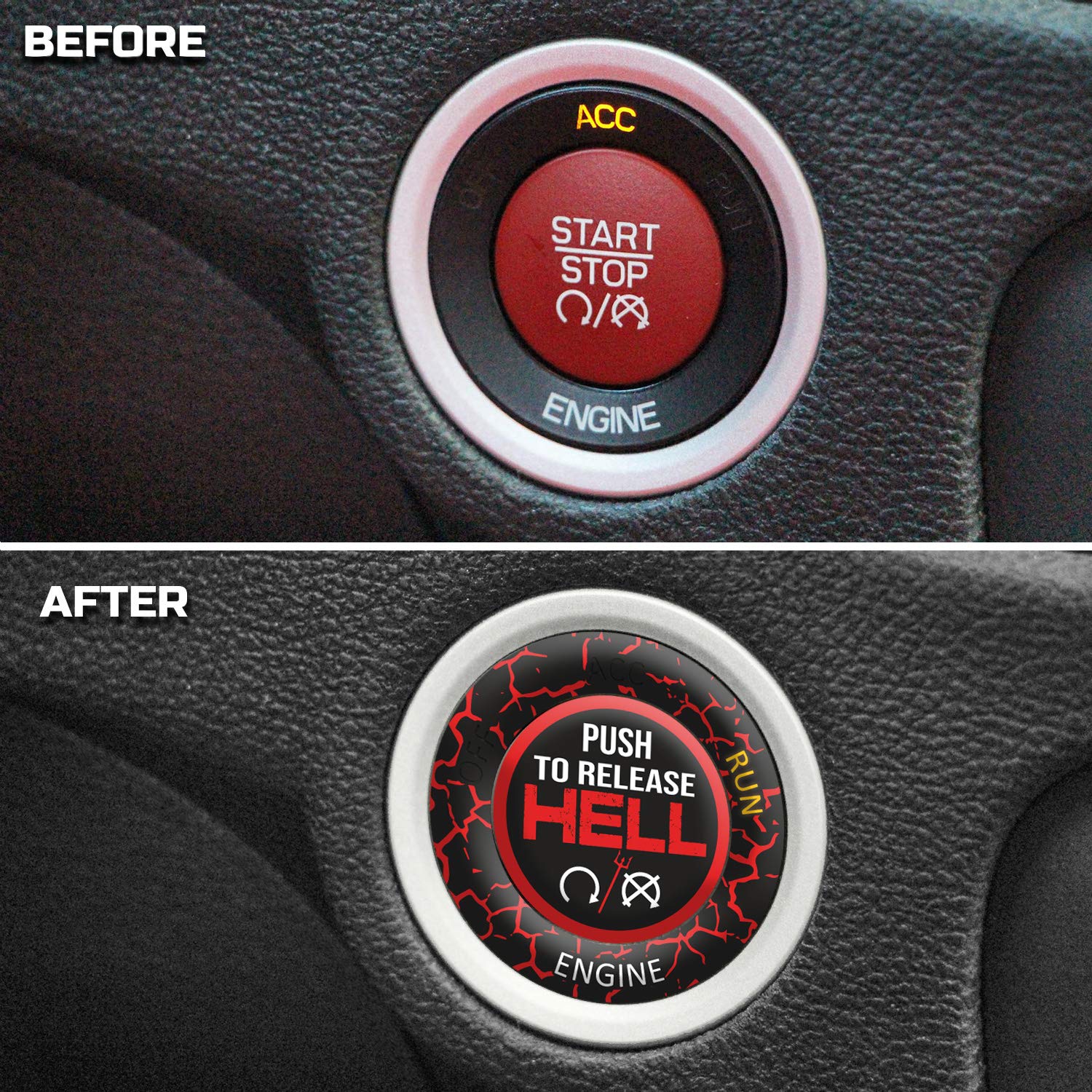 Toolepic For Dodge Ram 1500 Challenger Charger Durango Accessories 2015-2024 - Engine Cover Start Stop Button Overlay Ruby Red Sticker Emblem - Push To Release Hell Badge Style - Perfect For Decals
