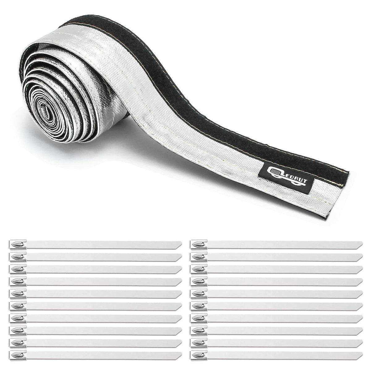 Heat Shroud Aluminized Sleeving Heat Shield Fuel Line Wire Heat Sleeve 1/2 I.D. X 10Ft With 20 Pcs 3.9Inch Stainless Steel Cable Metal Zip Ties