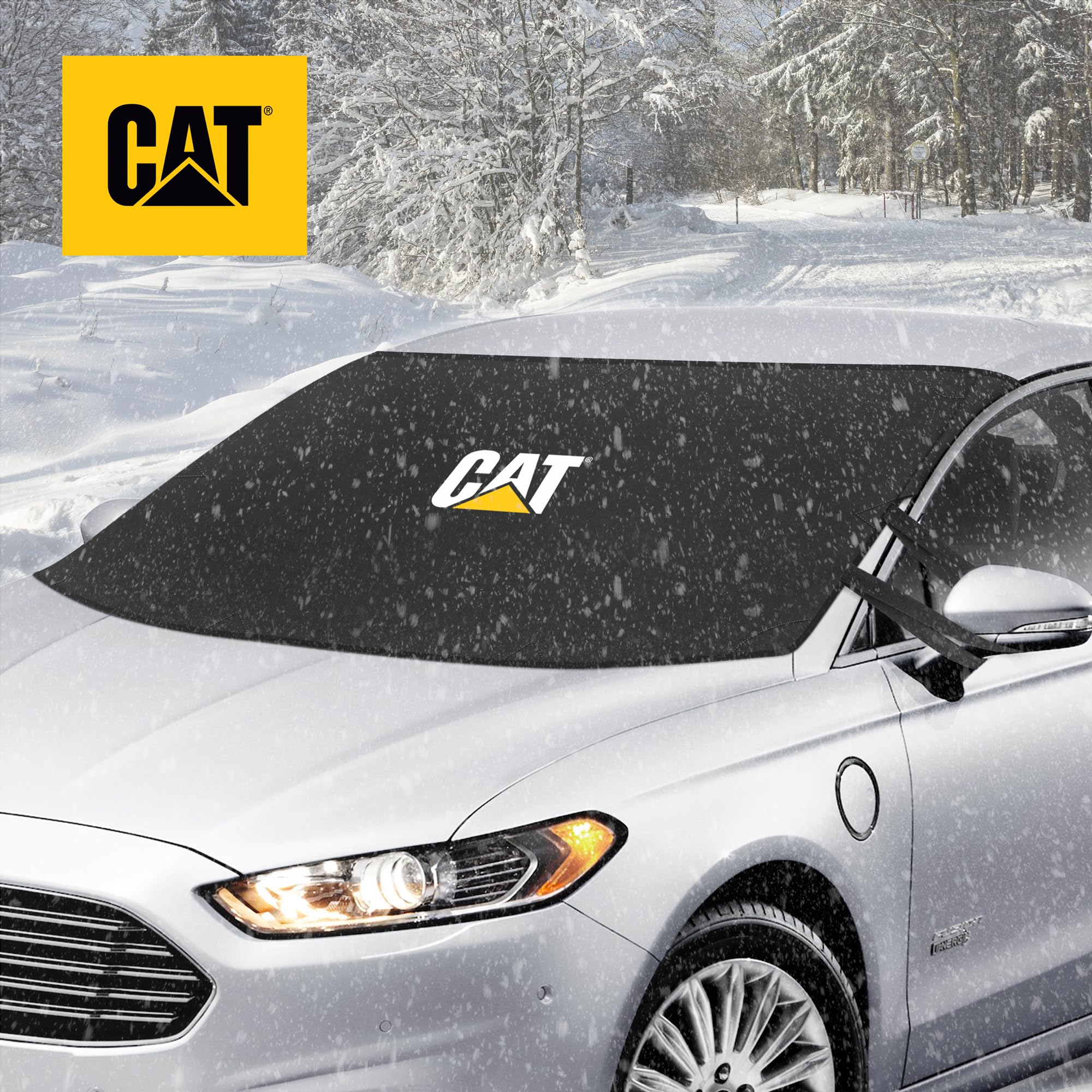 Cat Windshield Snow Cover, Toughest Car Frost Protector For Ice & Sleet, Weatherproof For Winter, Includes Anti-Theft Straps, Fr