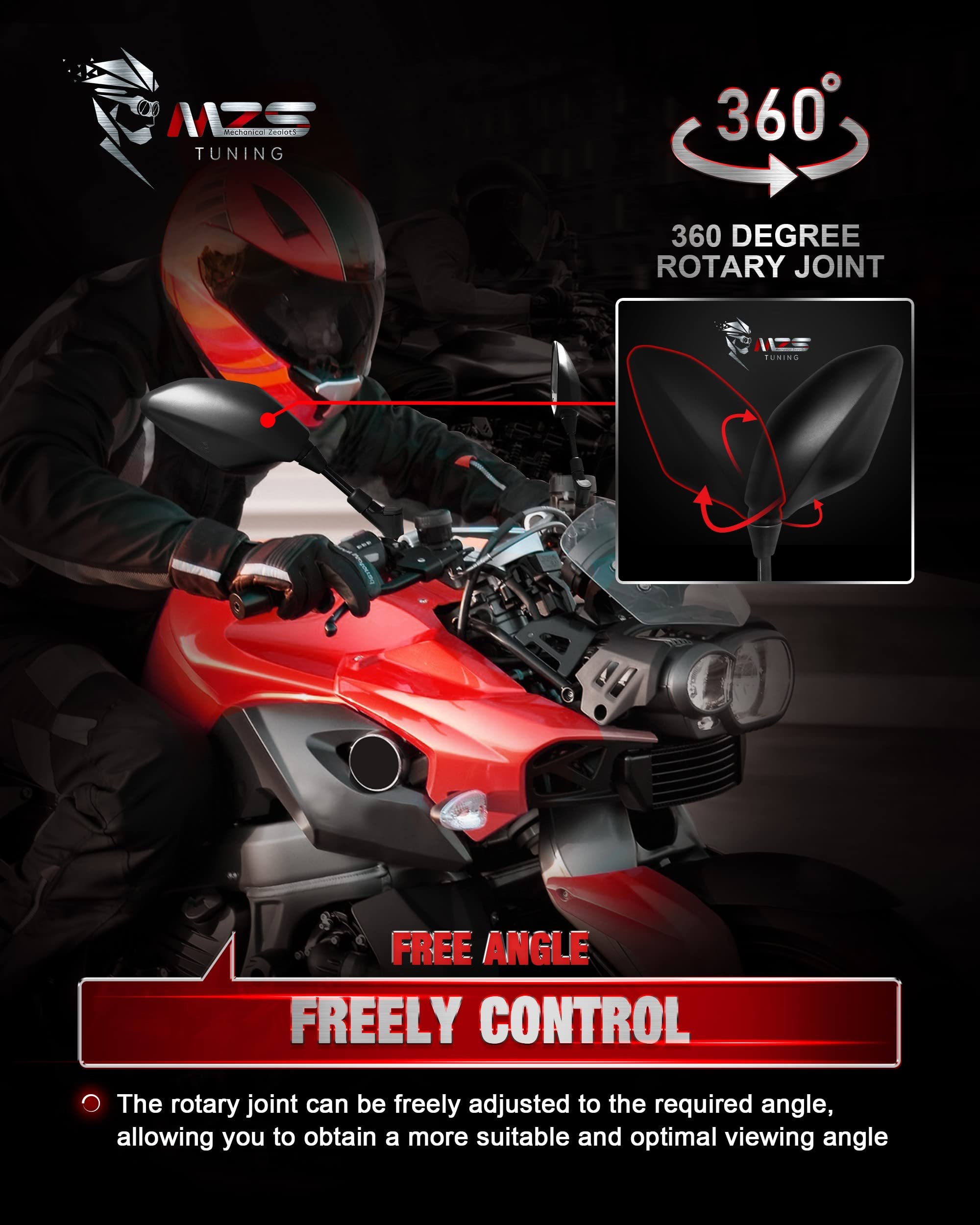 Mzs Motorcycle Mirrors Rear View Side 8Mm 10Mm Black Universal Compatible With Street Dirt Bike Quad Adventure Scooter Coolster