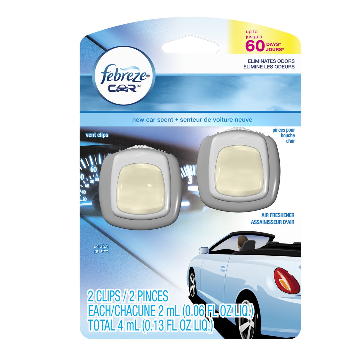 Febreze Air Freshener, Car Vent Clip Air Freshener, New Car Air Freshener, 2-Count (Pack Of 8)