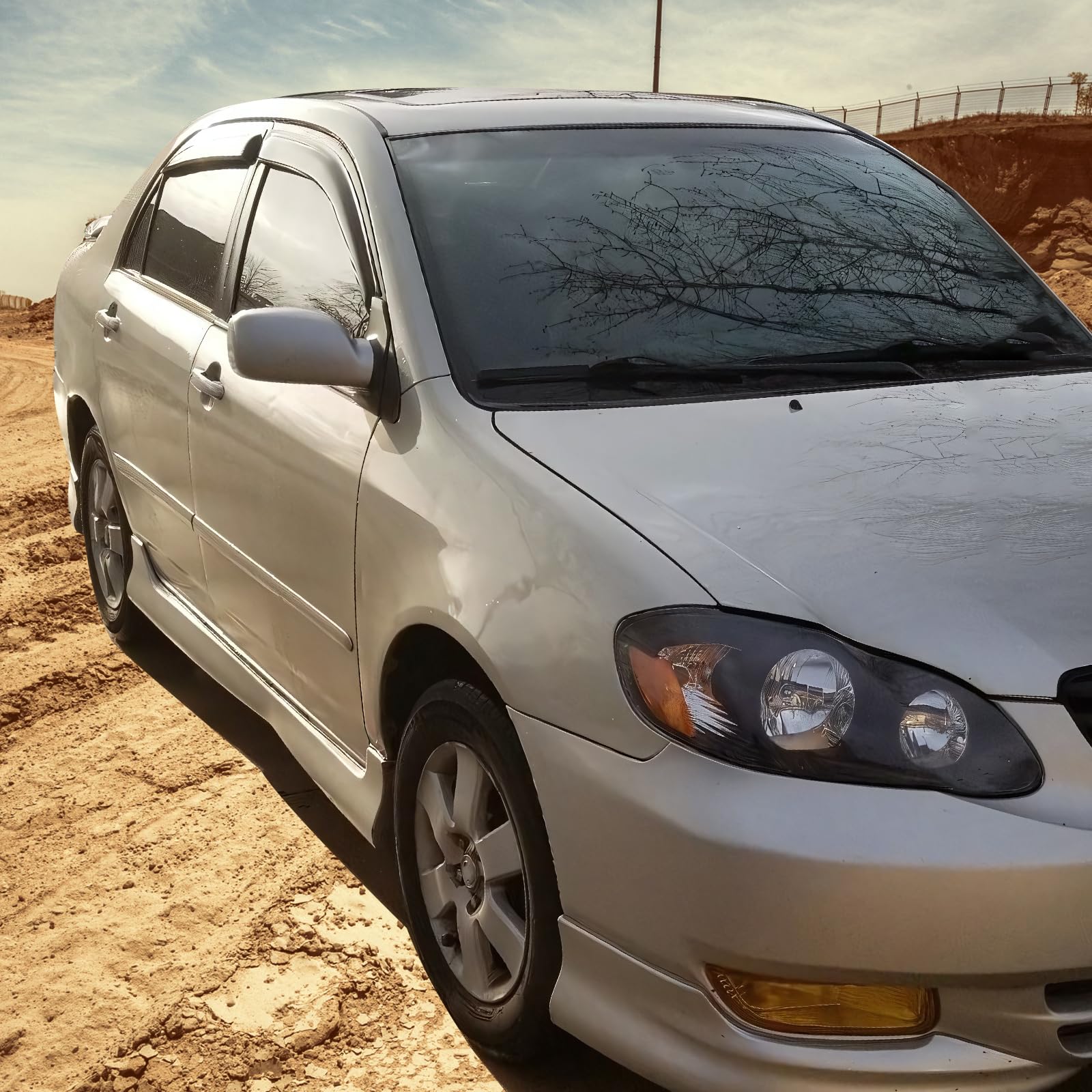 Window Visors Compatible with 2003-2008 Toyota Corolla, Dark Smoke Car Rain Sun Window Shade Guard Wind Deflector Smoke by IKON