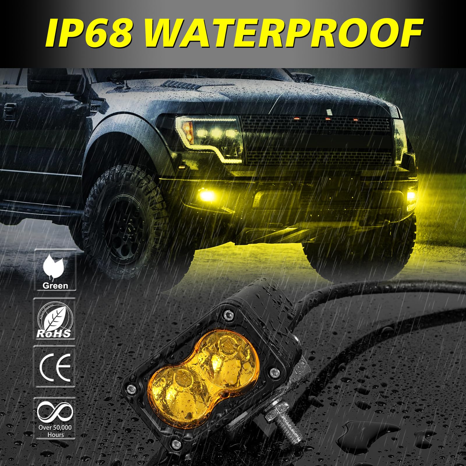 Akd Part Yellow Led Pods, 3 Inch Cree Led Yellow Fog Lights 40W Spot Motorcycle Auxiliary Light Pods Small Offroad Driving Pods