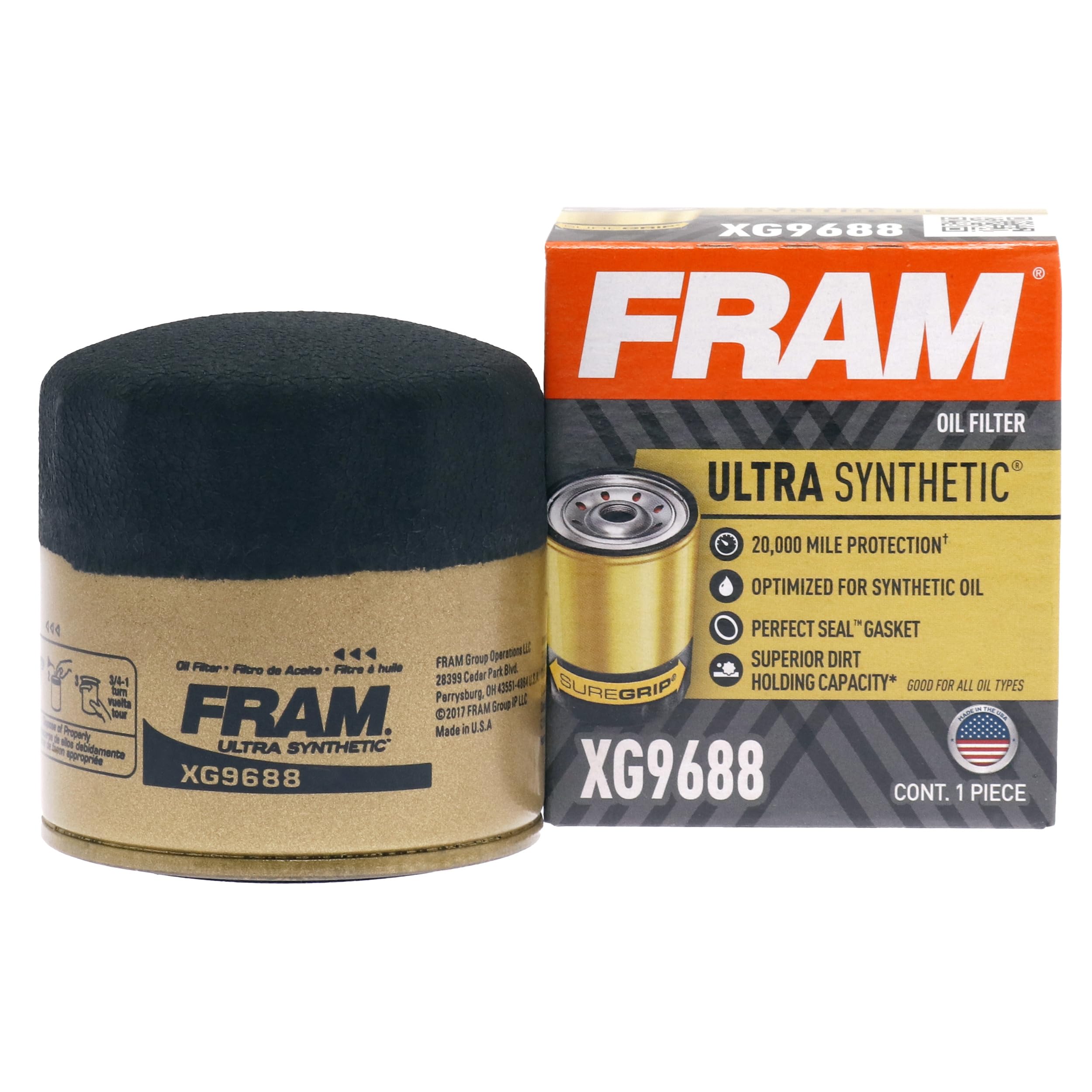 FRAM Ultra Synthetic Automotive Replacement Oil Filter, Designed for Synthetic Oil Changes Lasting up to 20k Miles, XG9688 with 