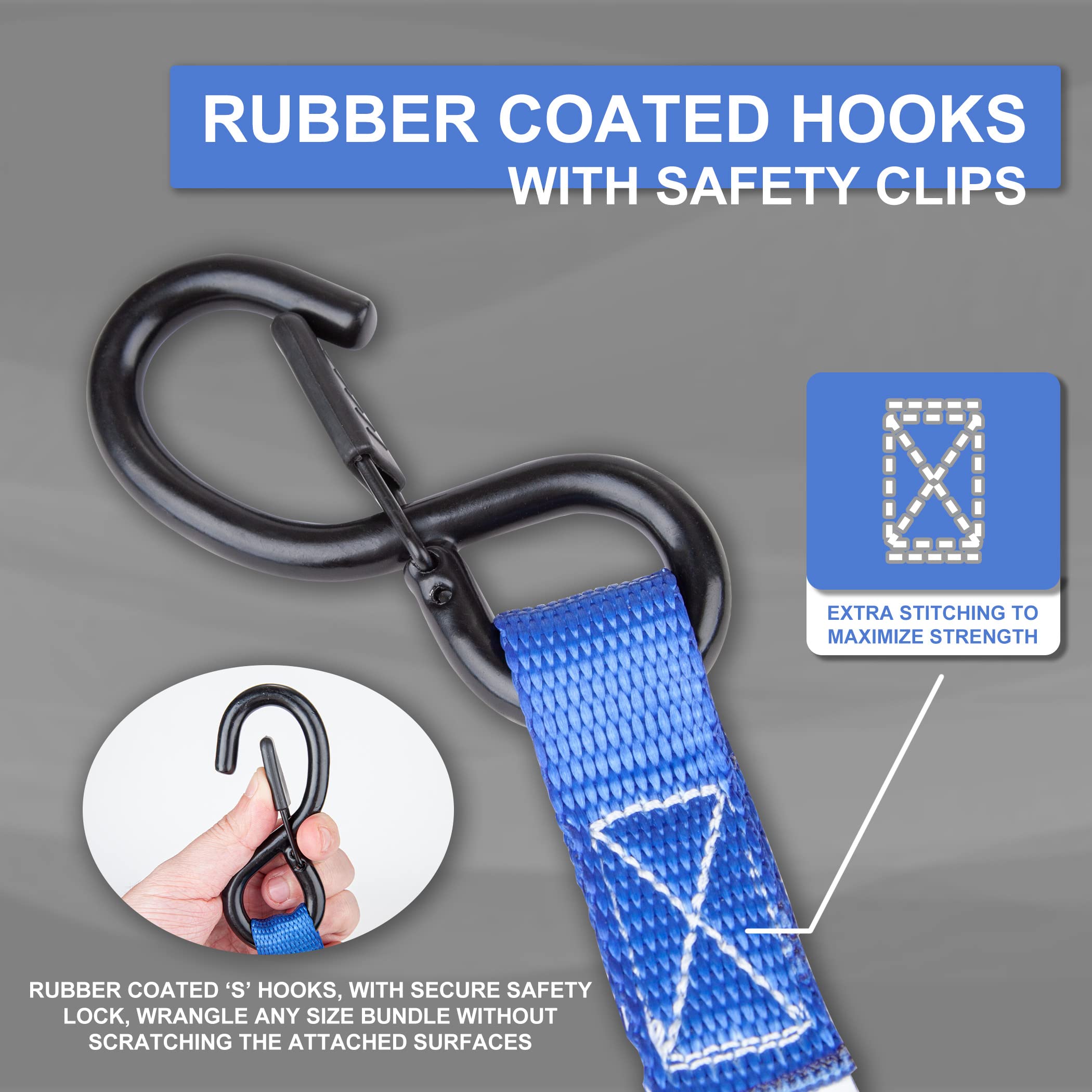 Cartman Ratchet Tie Down Straps 4Pk 2,000Lb Max Break Strength With Premium 1'' X 15' Rachet Tie Downs With Padded Handles, 4Pk